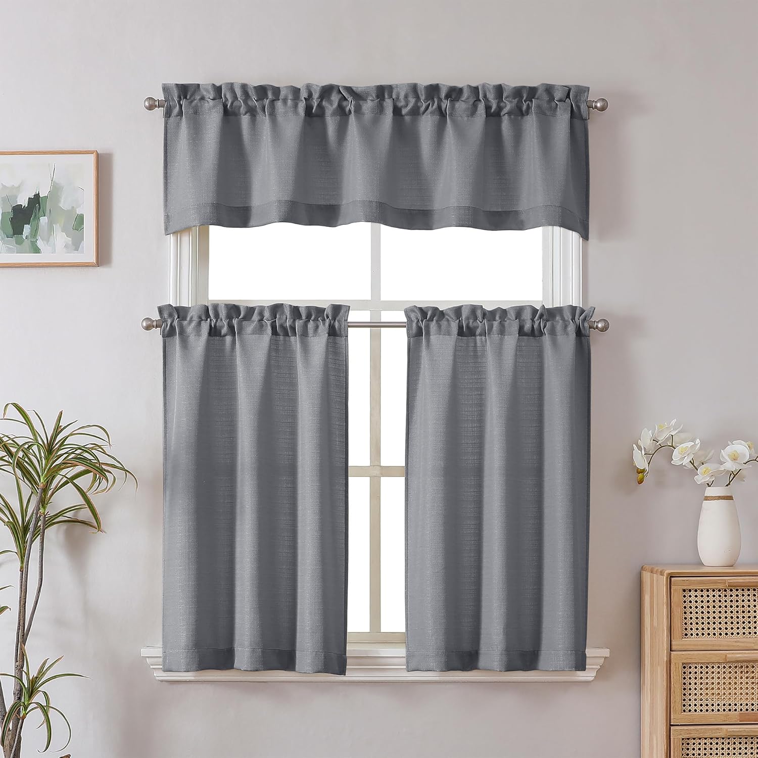 Chyhomenyc Dark Grey Faux Linen Curtains 30x30 2PCS