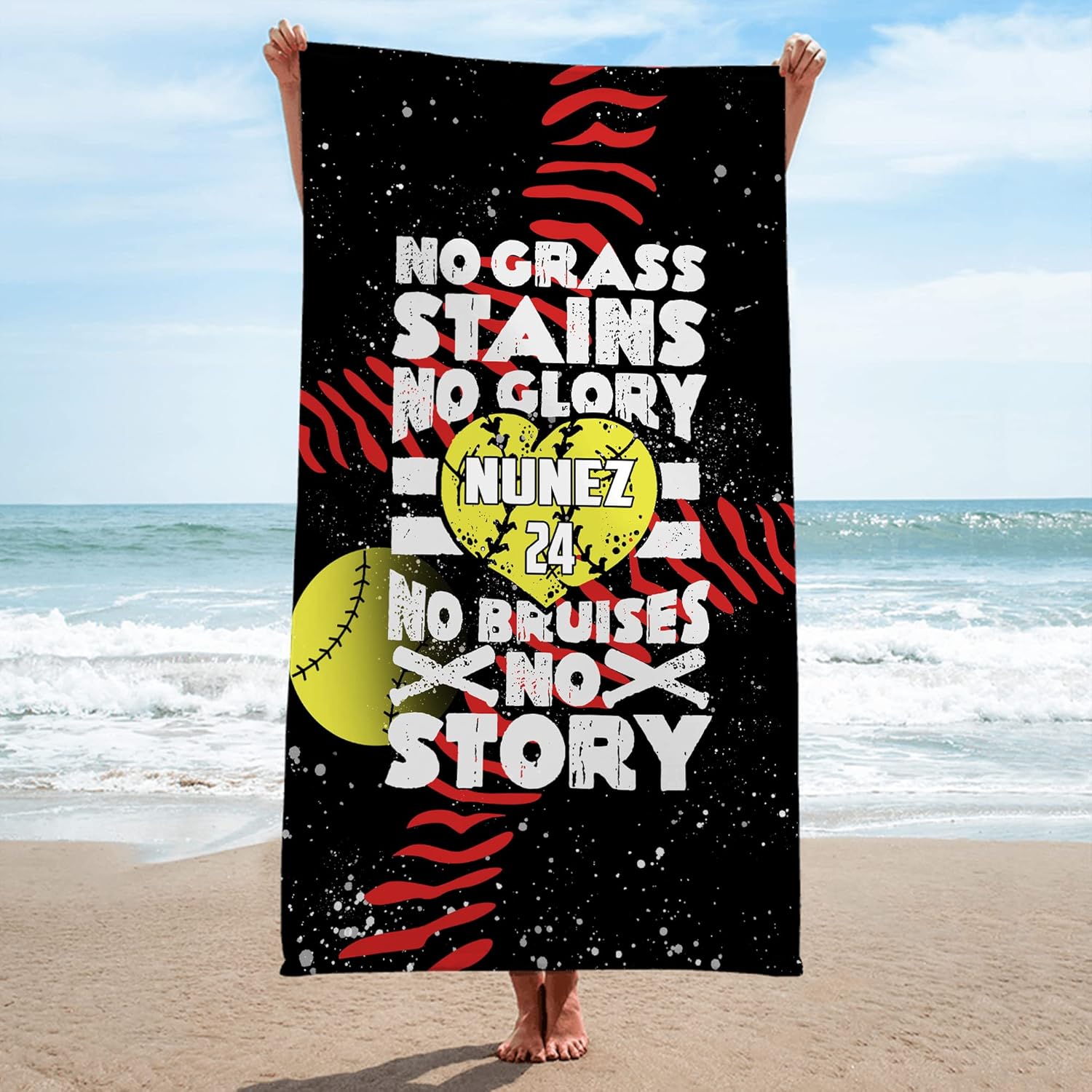 SATIGI Softball Ball Beach Towel 3D Printed