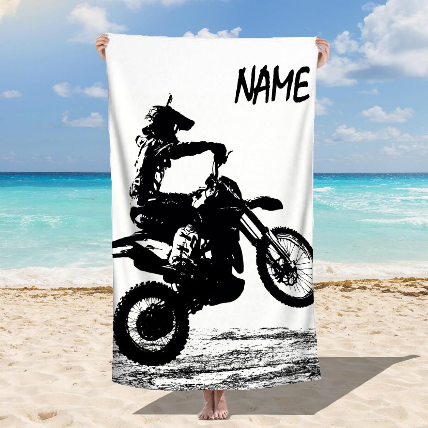 Custom Dirt Bike Beach Towel with Name - 32x52 Inch Microfiber