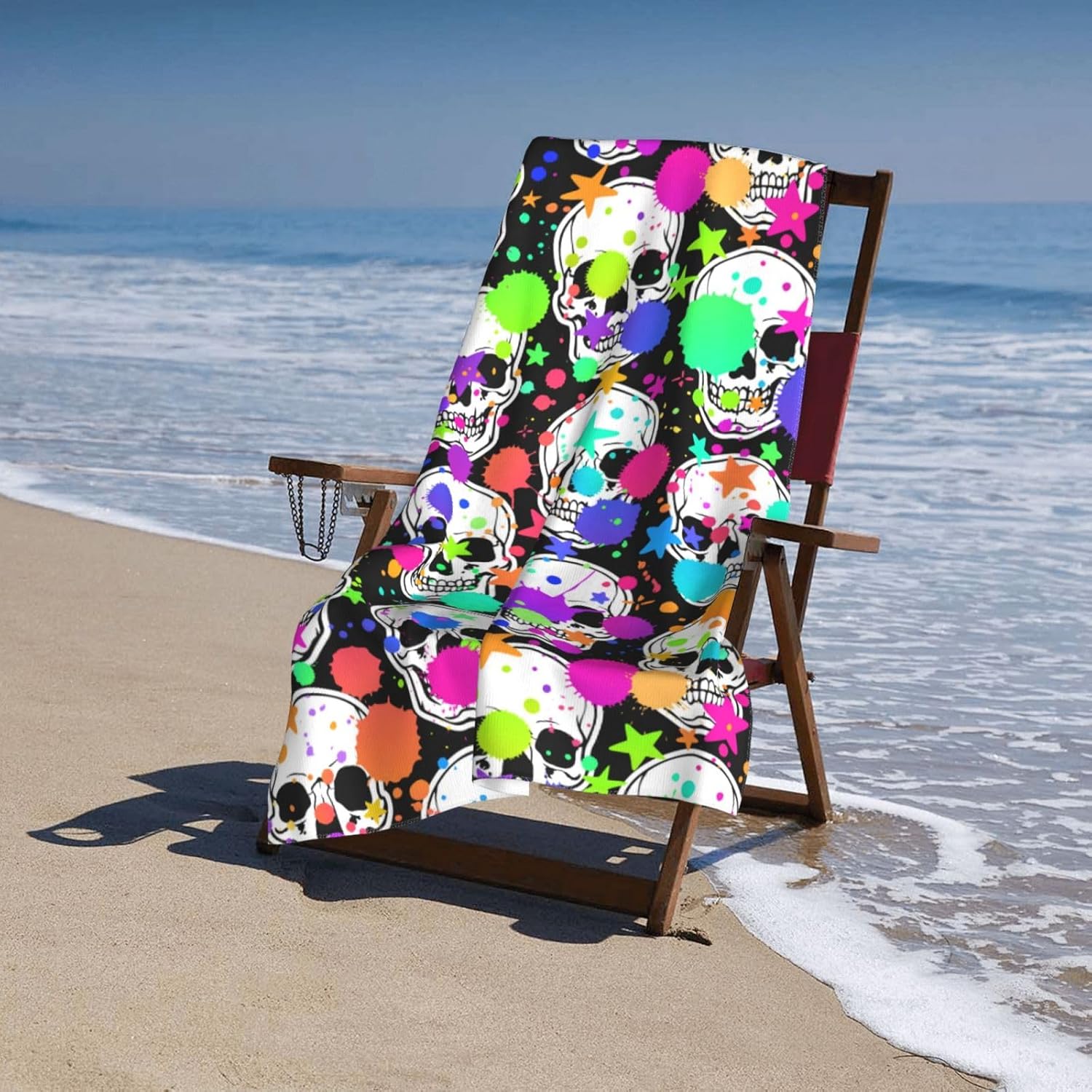VOOHDDY Bright Skull Beach Towel - Large Soft Microfiber Quick Dry Oversized