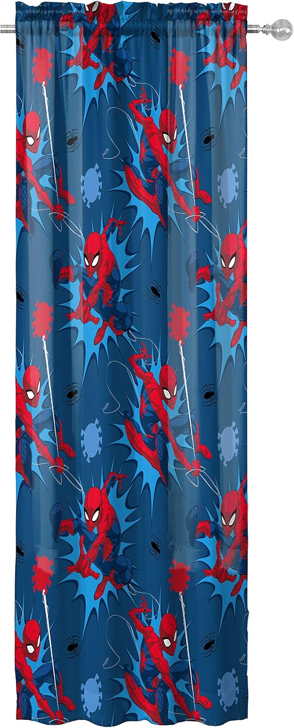 Jay Franco Spiderman Window Drapes - 4 Panels with Tiebacks 63 Inch Blue