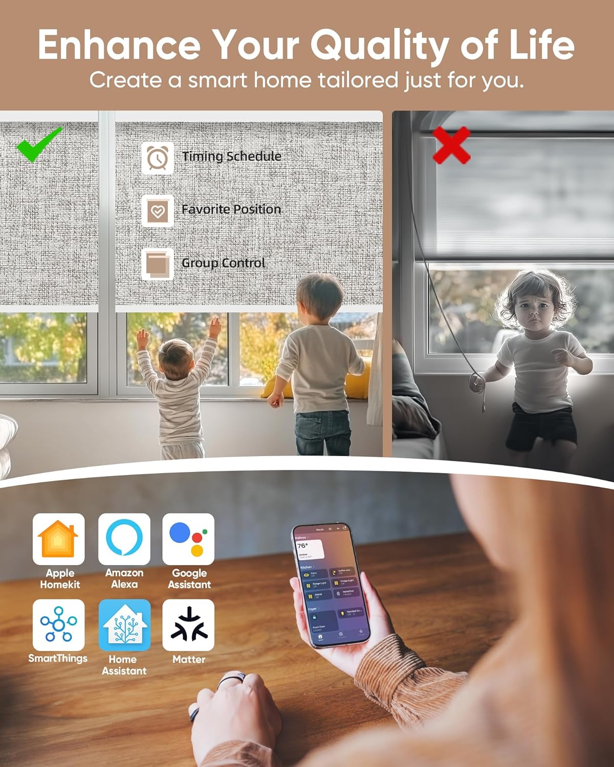 Kincmo Motorized Blinds with Remote - Mist Ash Grey 1