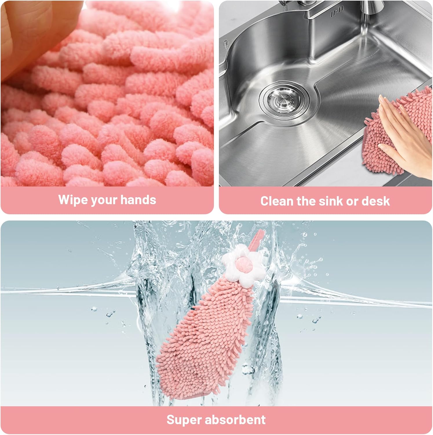 Dormercy Cute Chenille Hand Towels with 4 Hooks