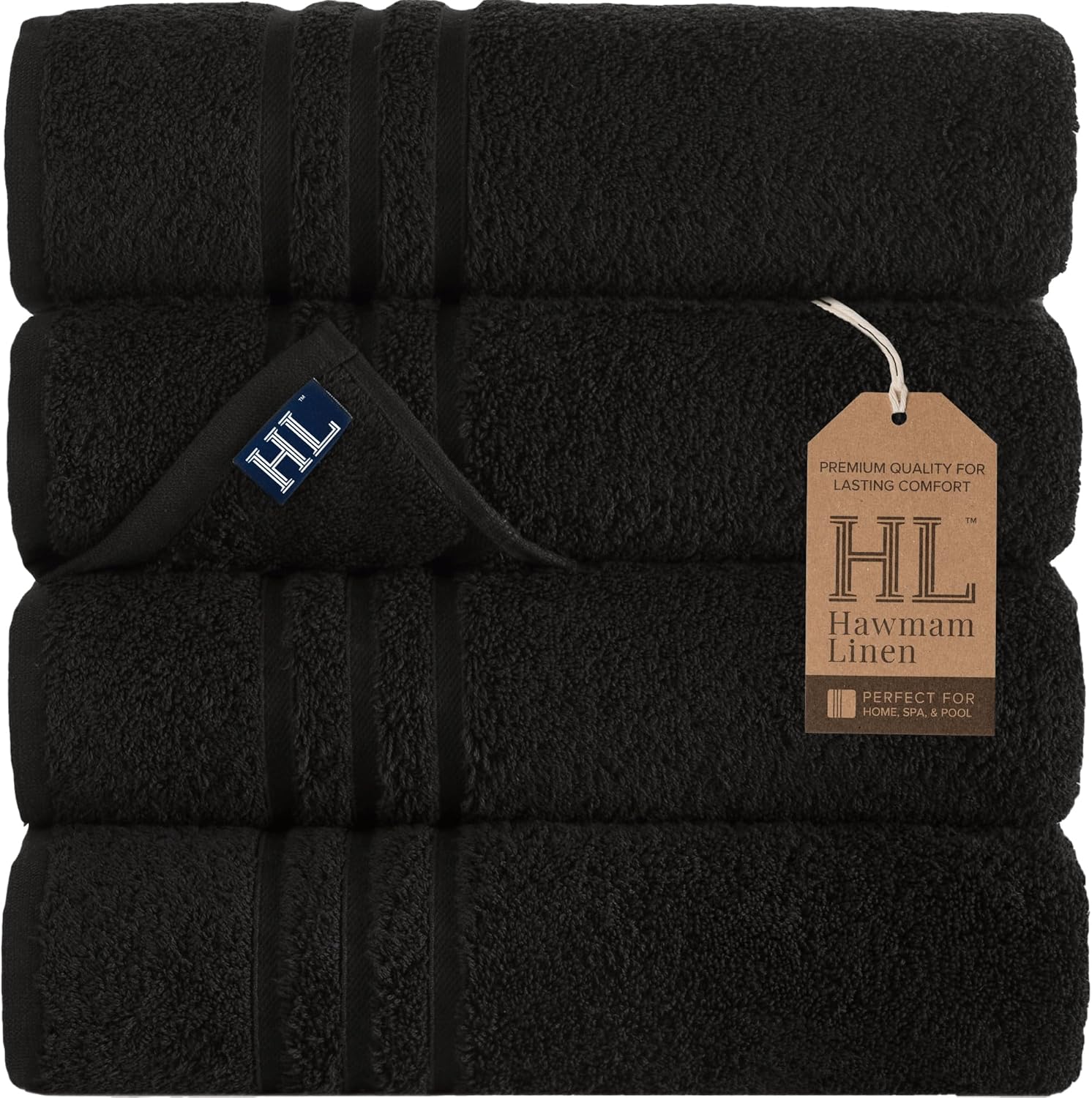 Hawmam Linen Black Bath Towels 4-Pack - 27x54