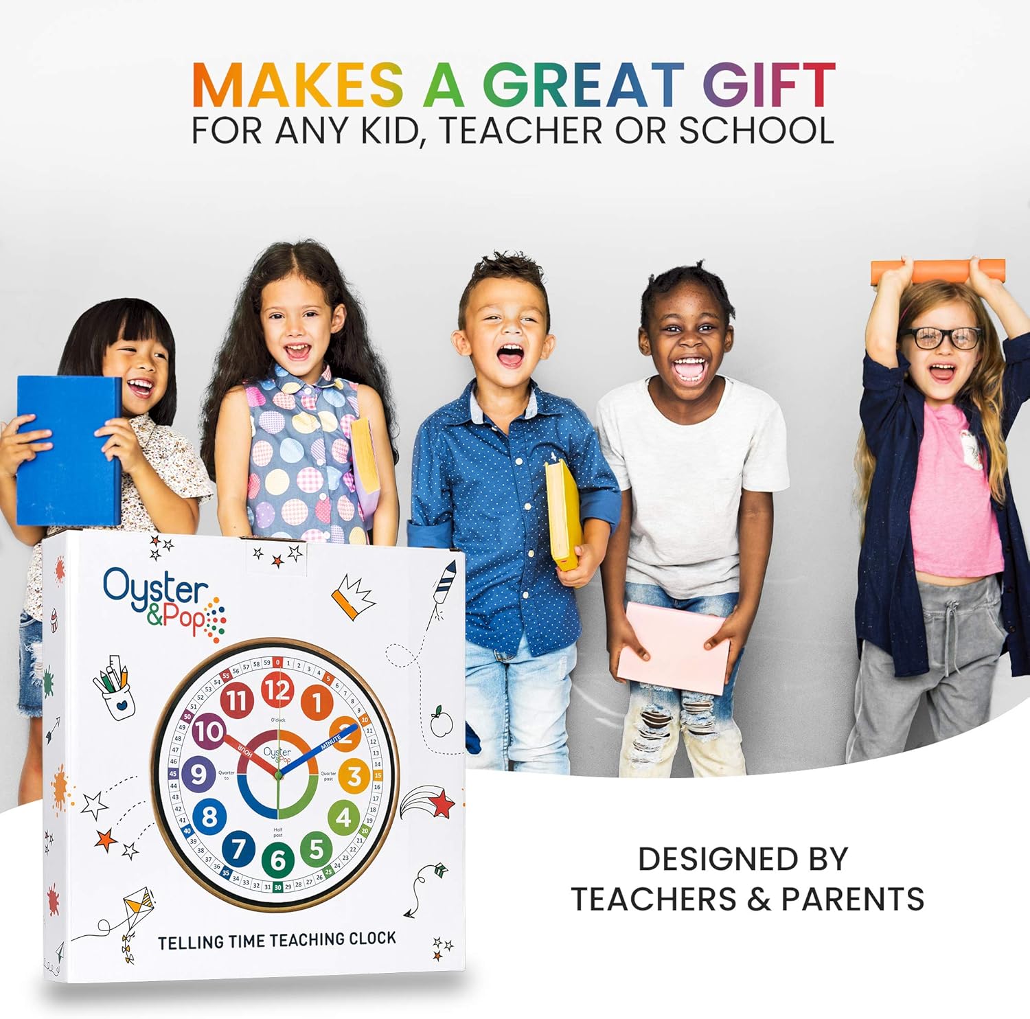 OysterPop Learning Clock for Kids - 10 Inch Silent Teaching Clock