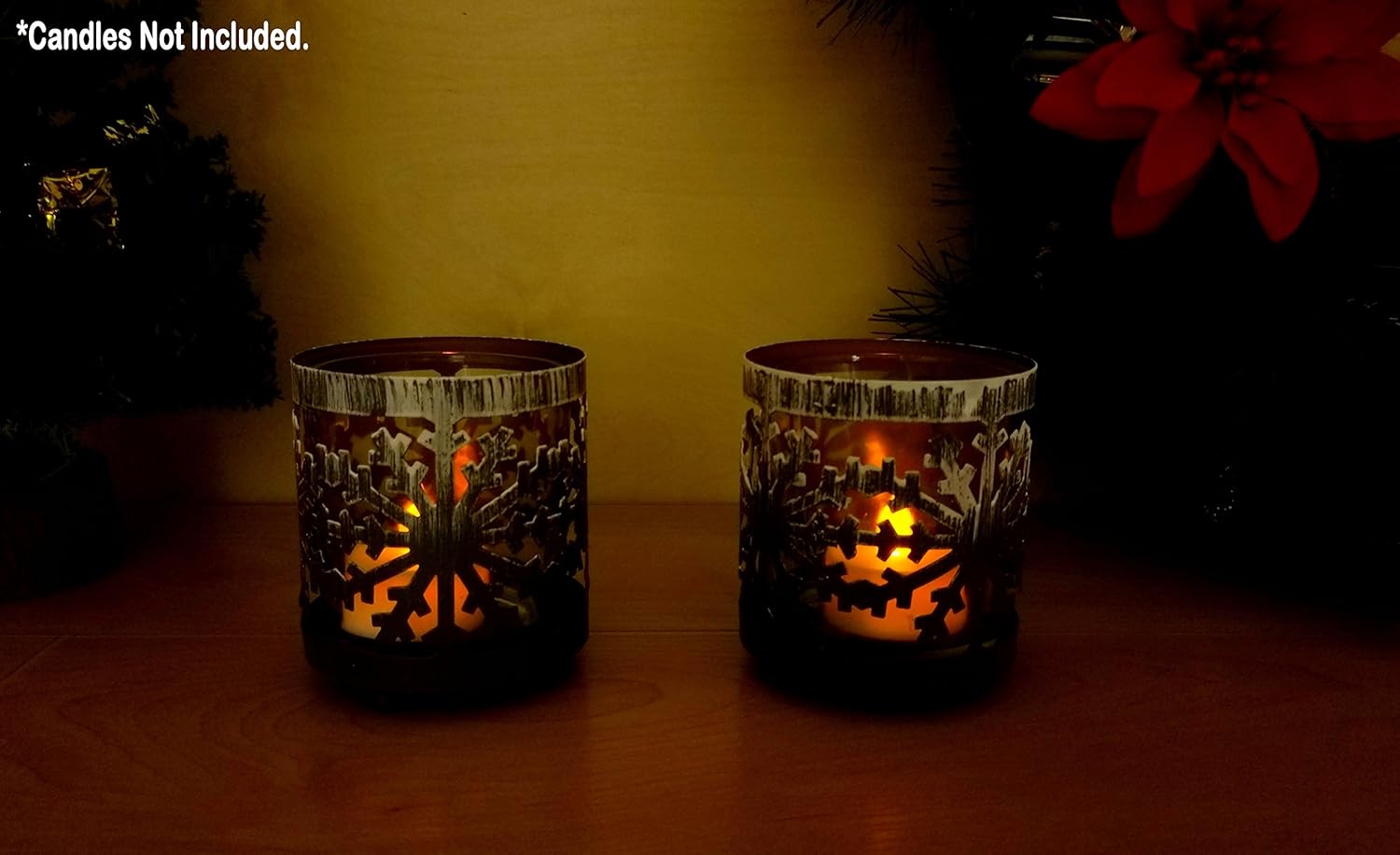 Snowflake Candleholder Set of 2 - Metal Glass