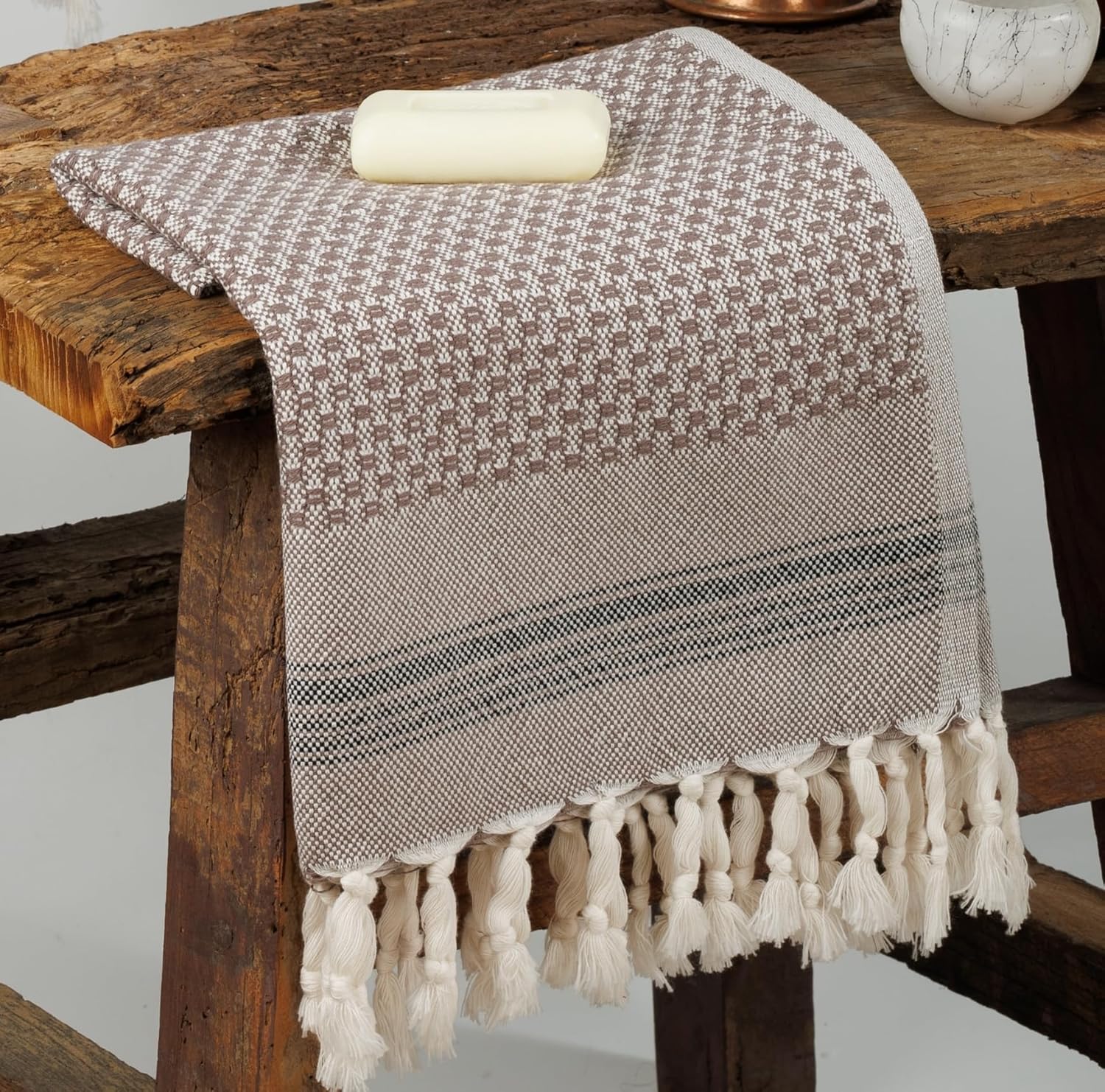 DEMMEX Set of 2 Micro Waffle Hand Towels - Brown
