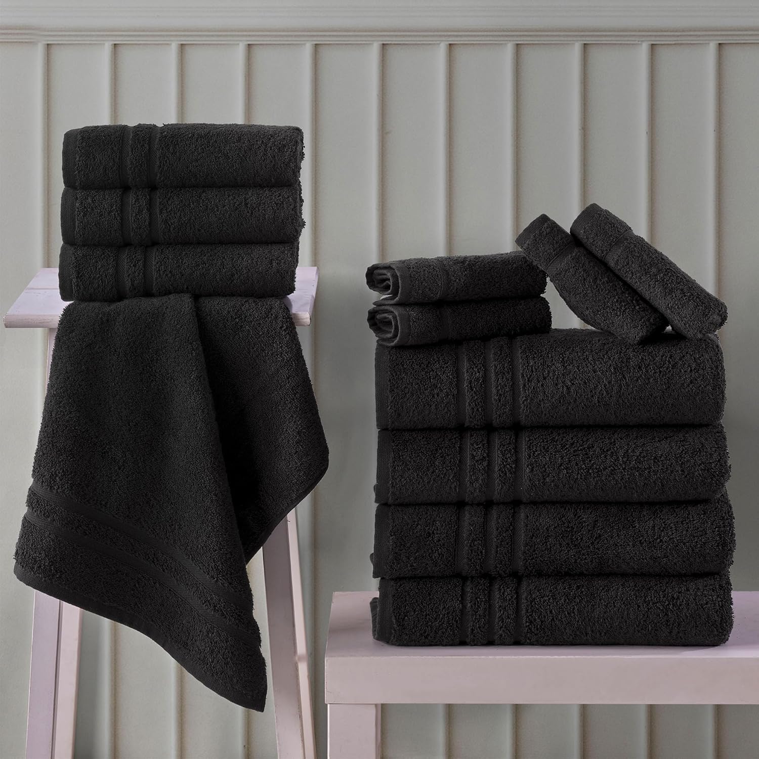 Hawmam Linen Black Bath Towels 4-Pack - 27x54