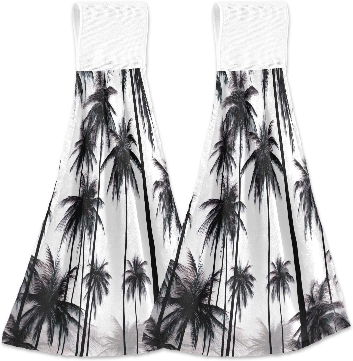RPLIFE Bath Towels with Loops Set of 2 Black White Palm Trees 1
