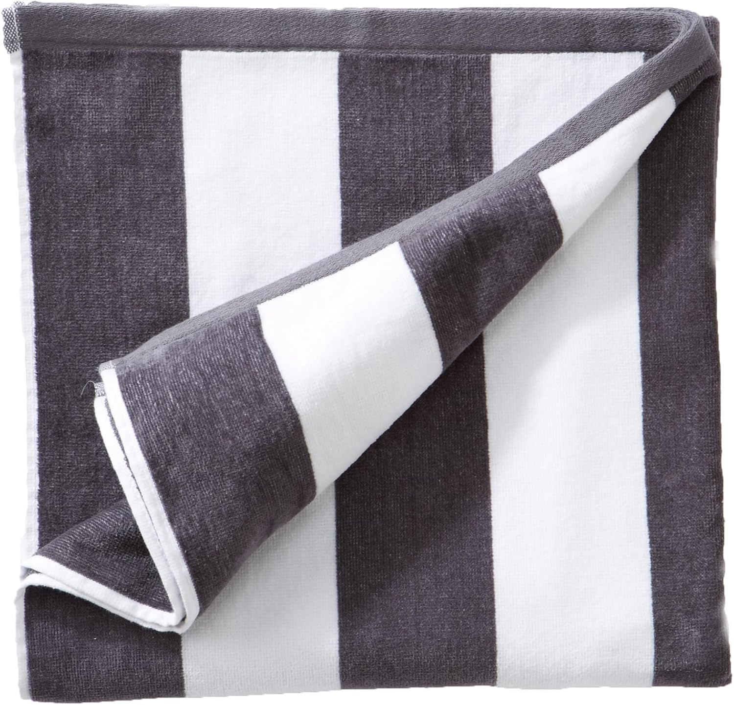 Great Bay Home 100 Cotton Velour Beach Towel - Grey Cabana Stripe 35x70