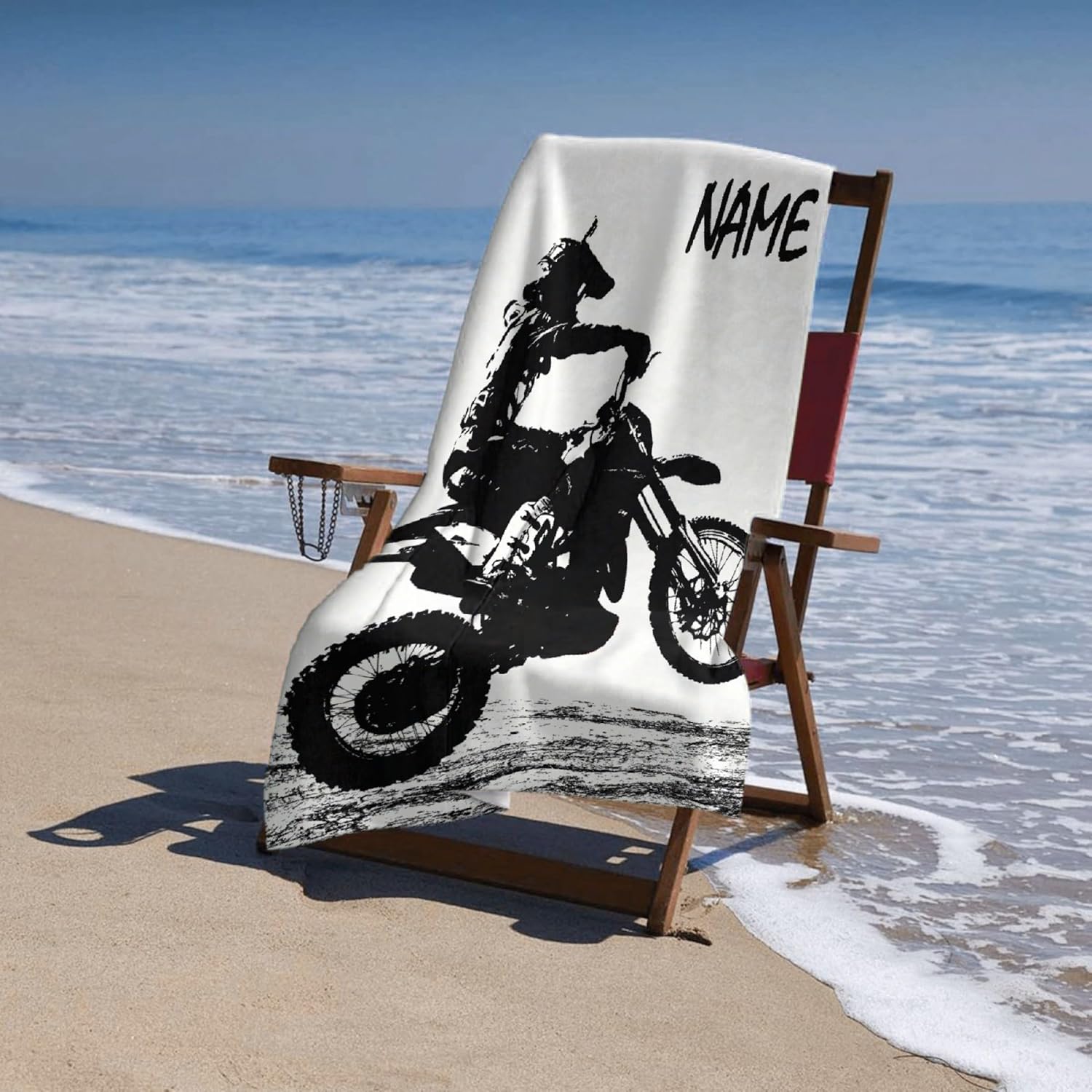 Custom Dirt Bike Beach Towel with Name - 32x52 Inch Microfiber