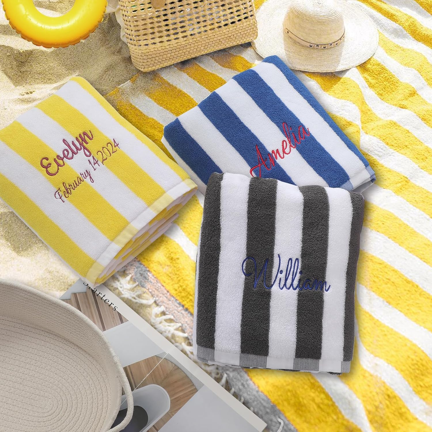Personalized Beach Towels with Embroidered Name for Kids and Adults