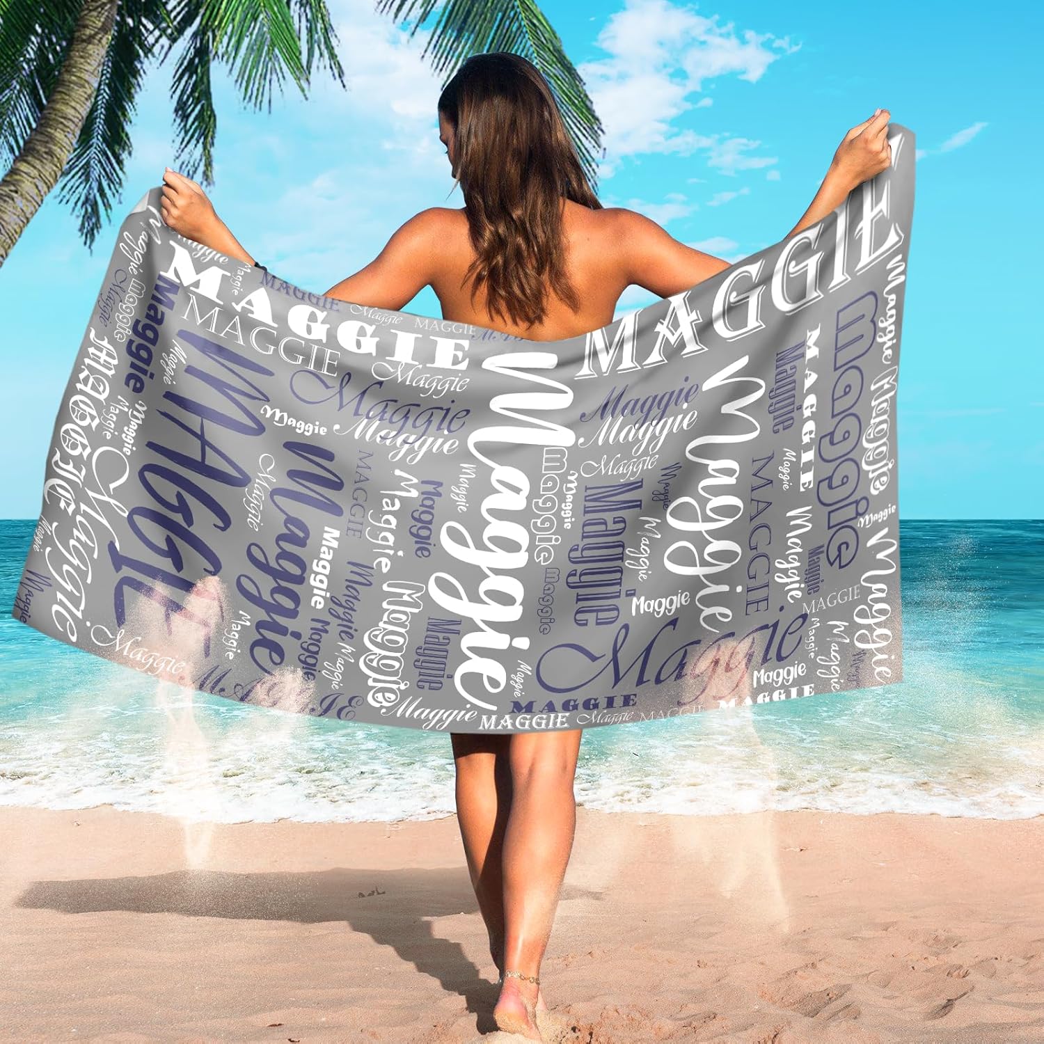 Hoomall Personalized Gray Beach Towel with Name