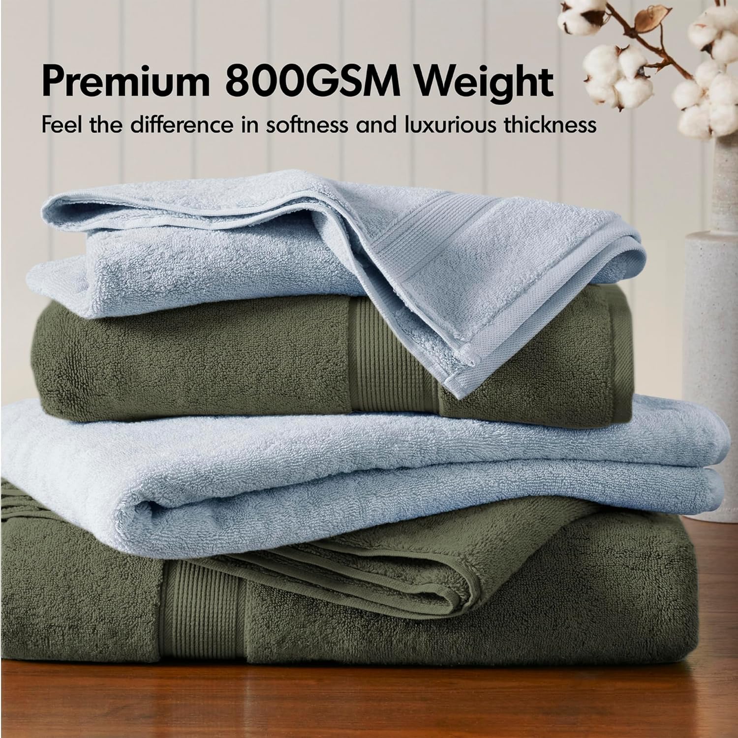 Madison Park 800 GSM Bathroom Towel Set of 8 Olive Green