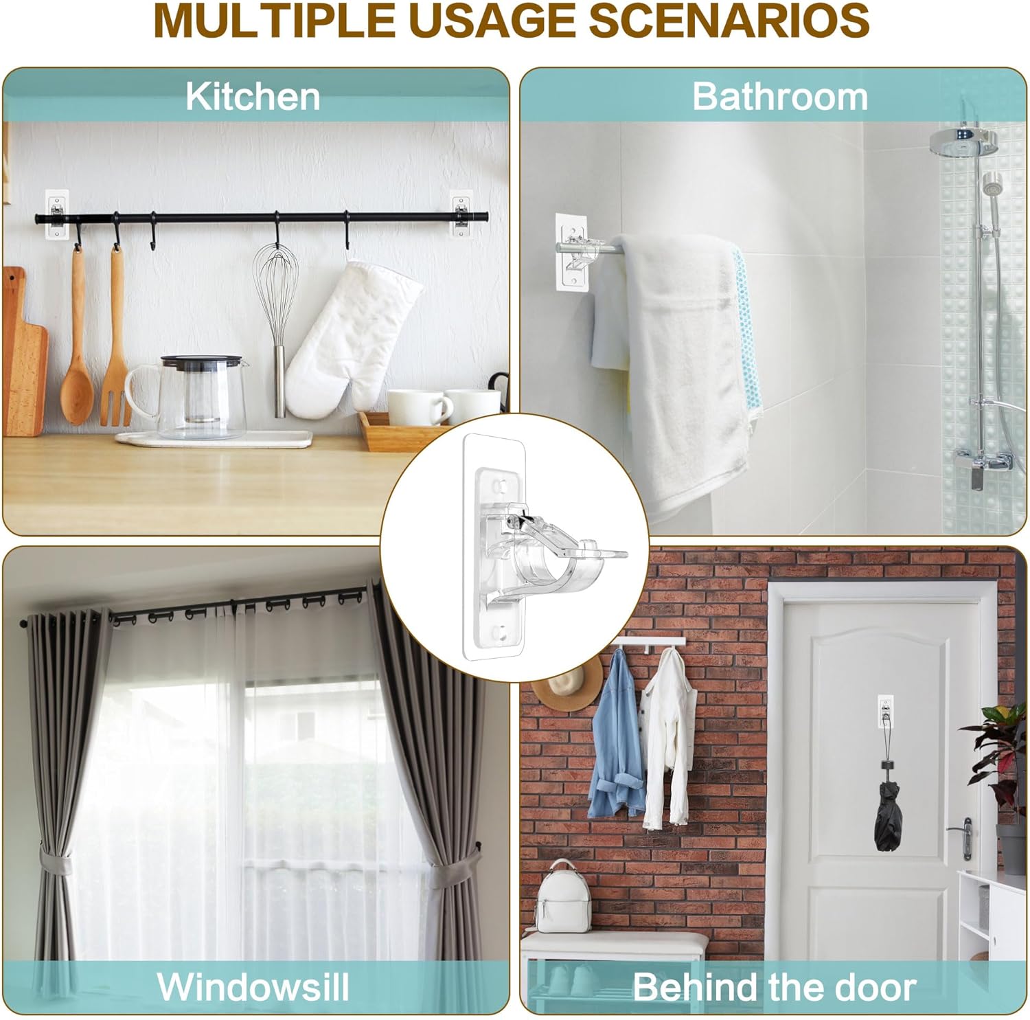 MUAKIOY Clear Curtain Rod Holders 20 Pack No Drilling