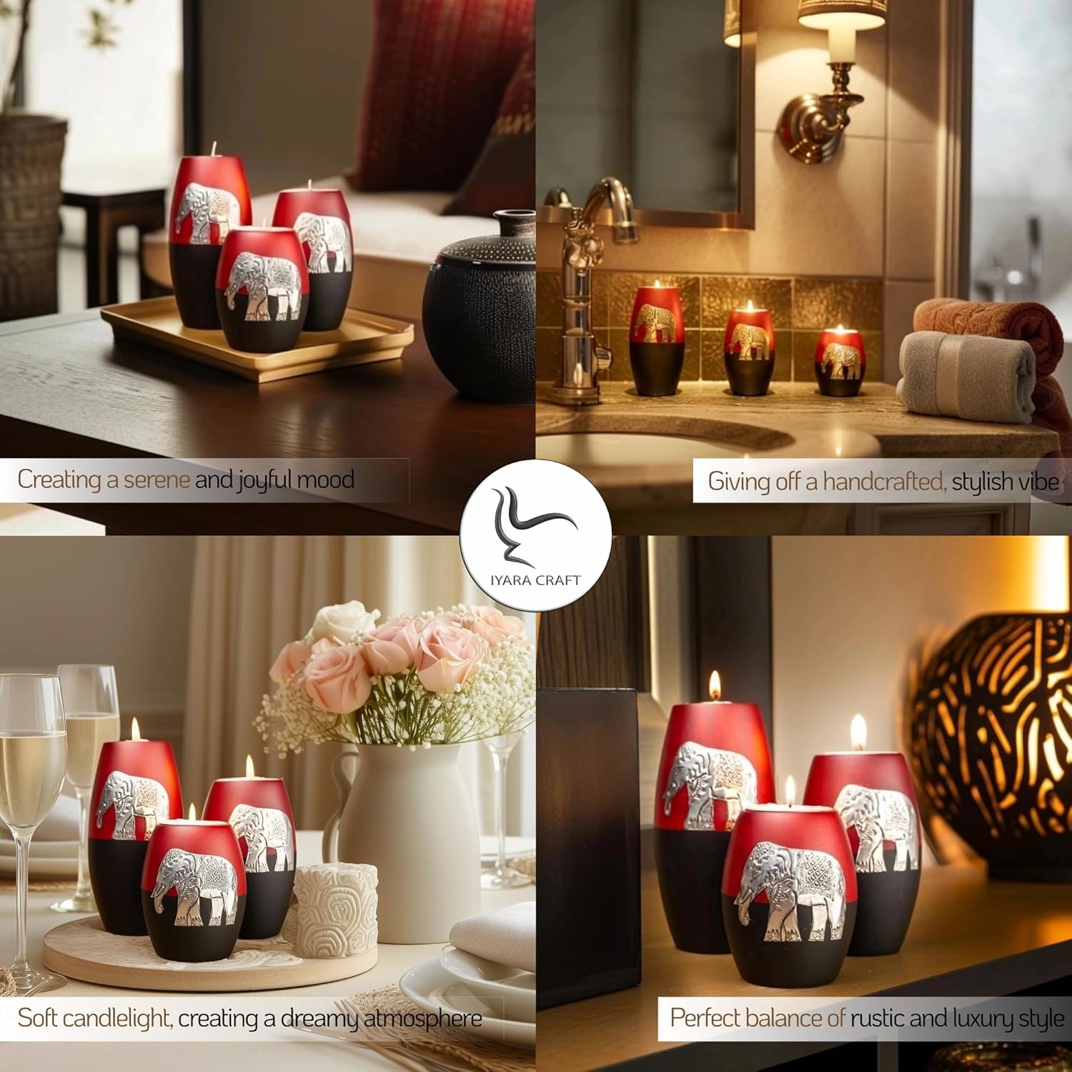 IYARA CRAFT 3 Wooden Candle Holders Set 1