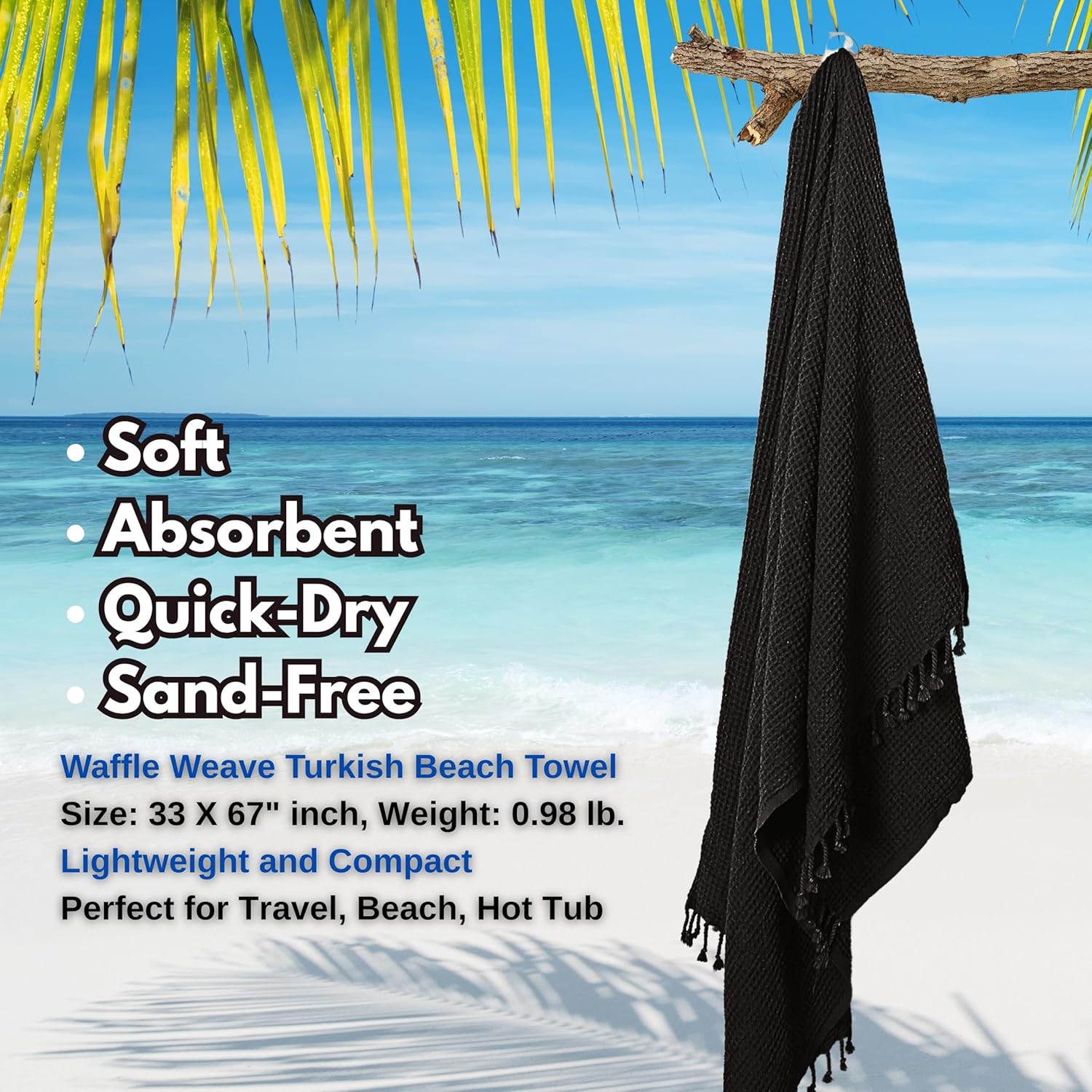 Pskl Waffle Beach Towel 35x70 Turkey Made Black
