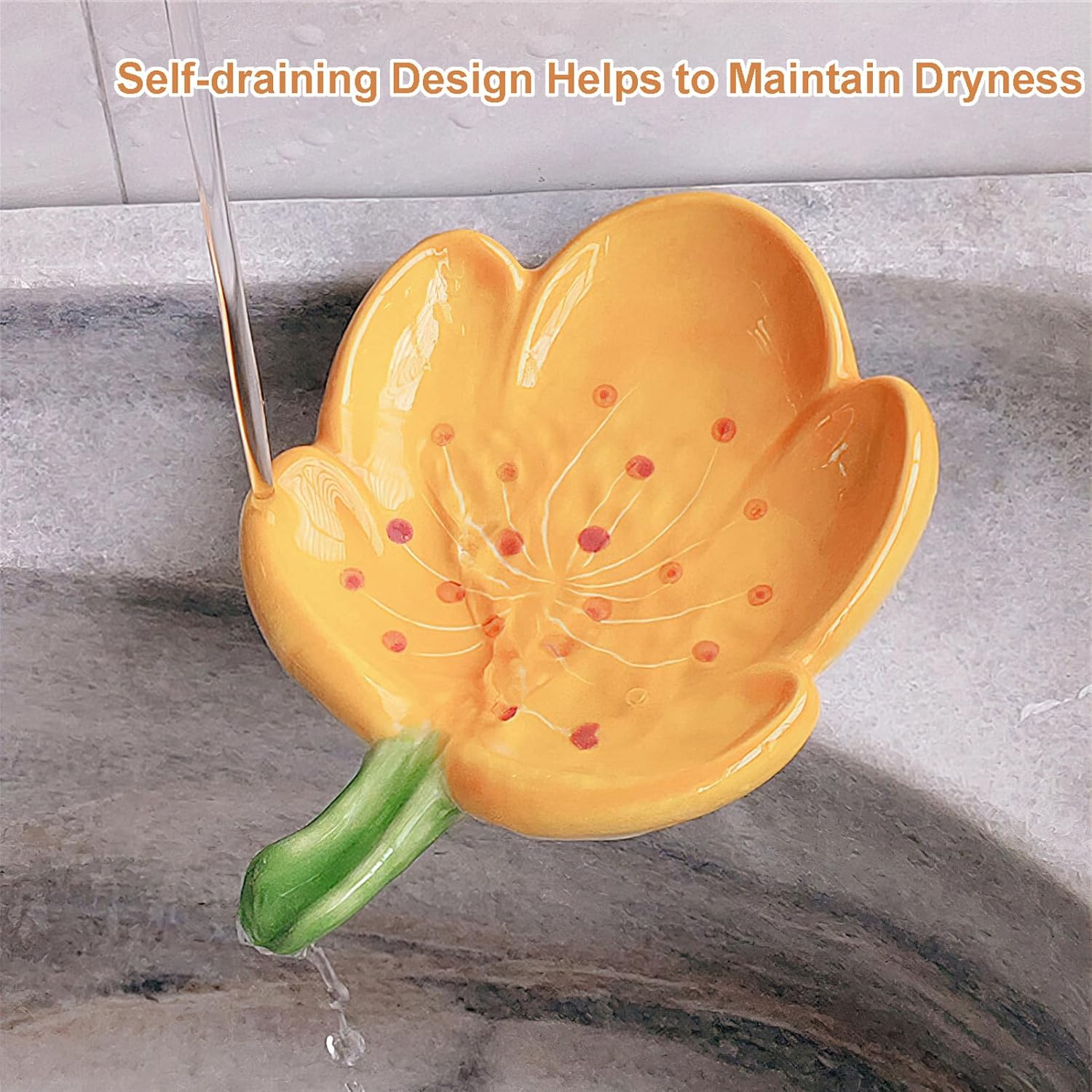 Self-Draining Soap Dish Flower Shaped Tulip Orange Holder