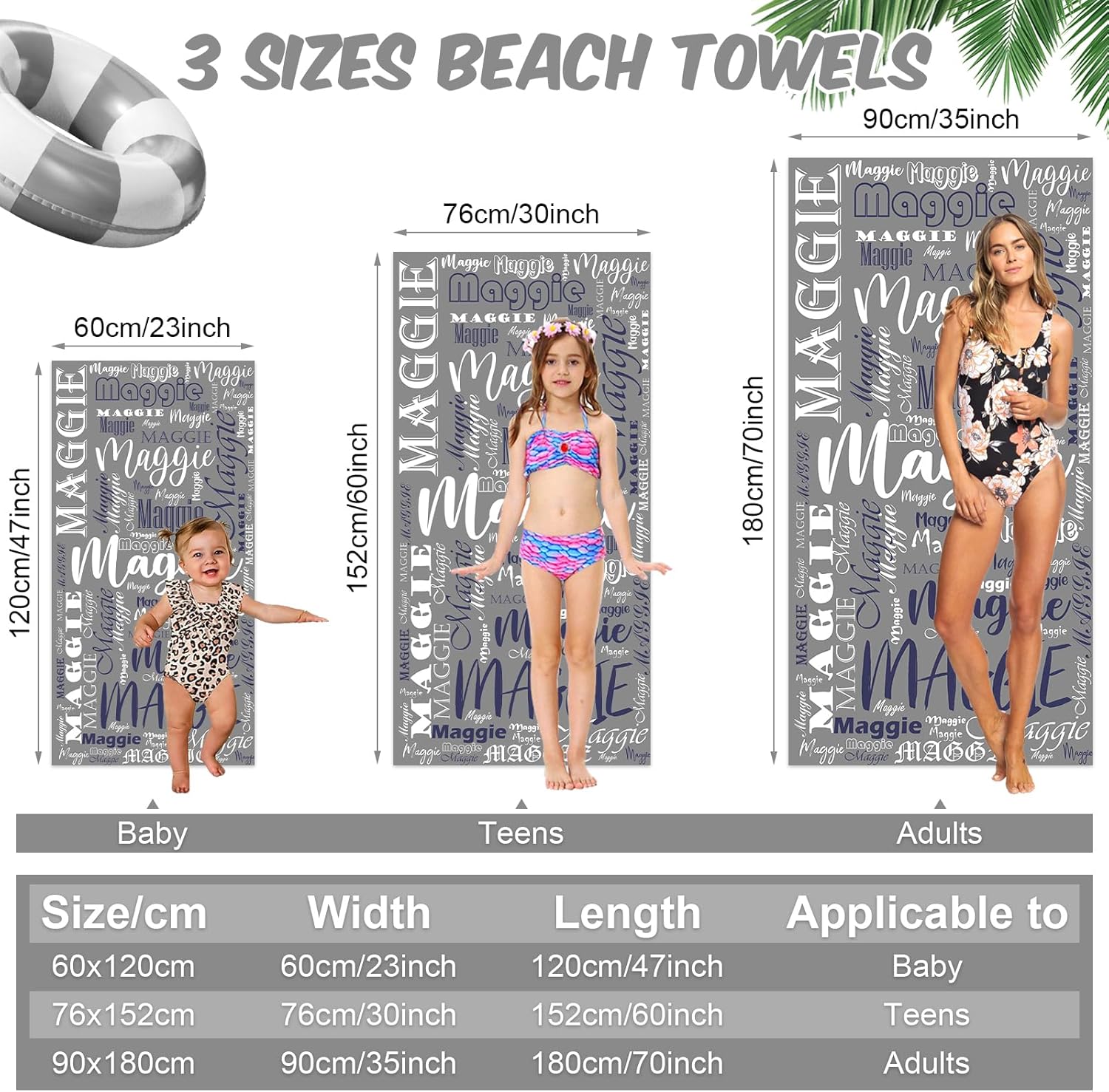Hoomall Personalized Gray Beach Towel with Name