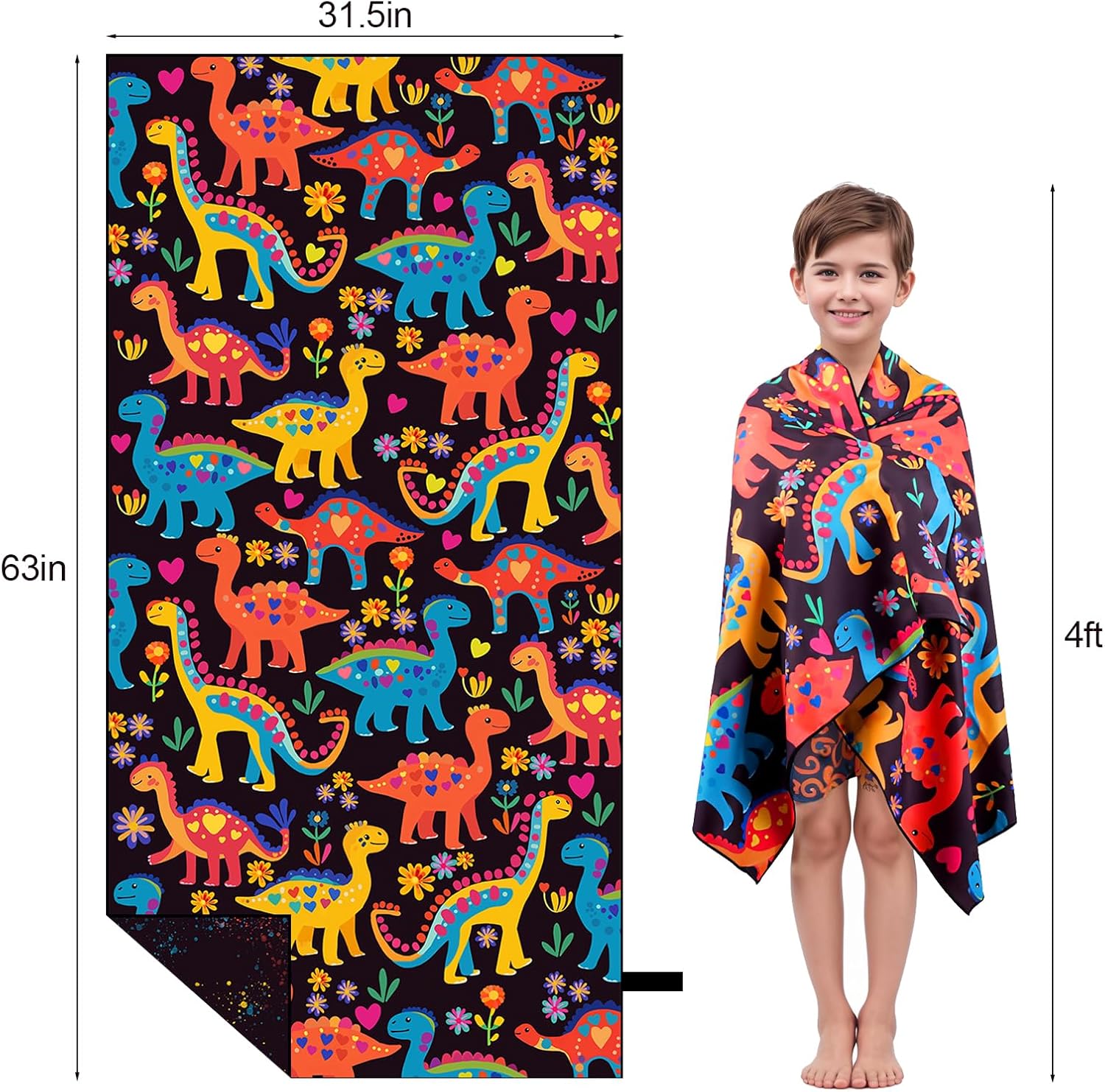 MelonBoat Large Microfiber Beach Towel with Dinosaur Design