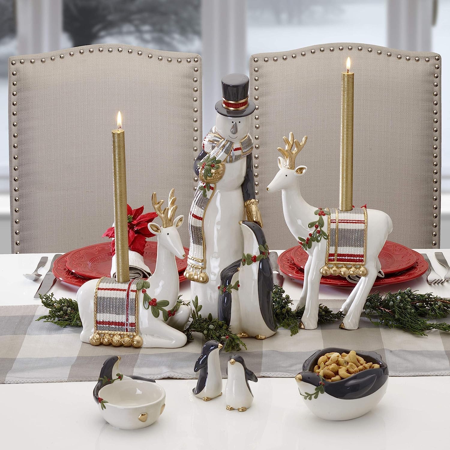 Fitz and Floyd Mistletoe Deer Candleholder Set 1