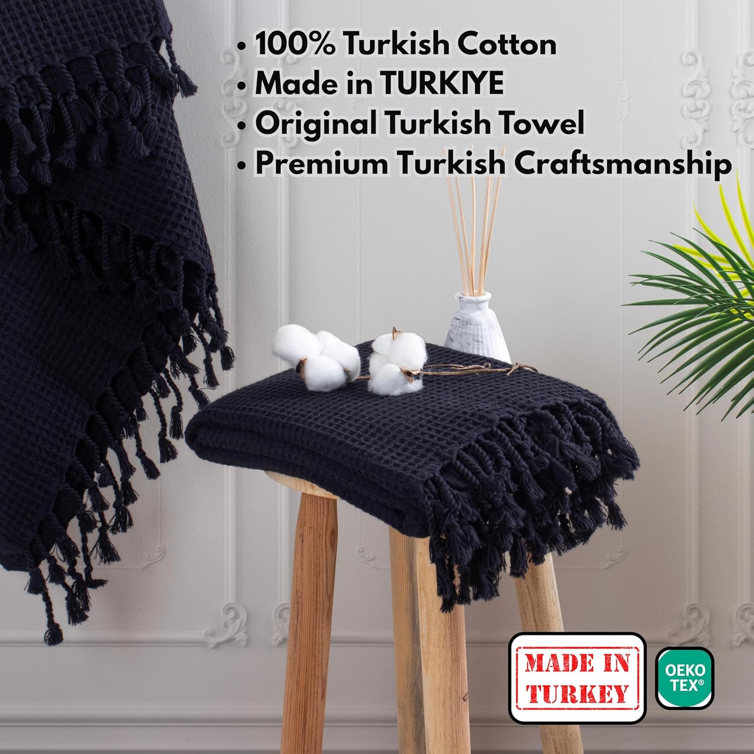 Pskl Waffle Beach Towel 35x70 Turkey Made Black
