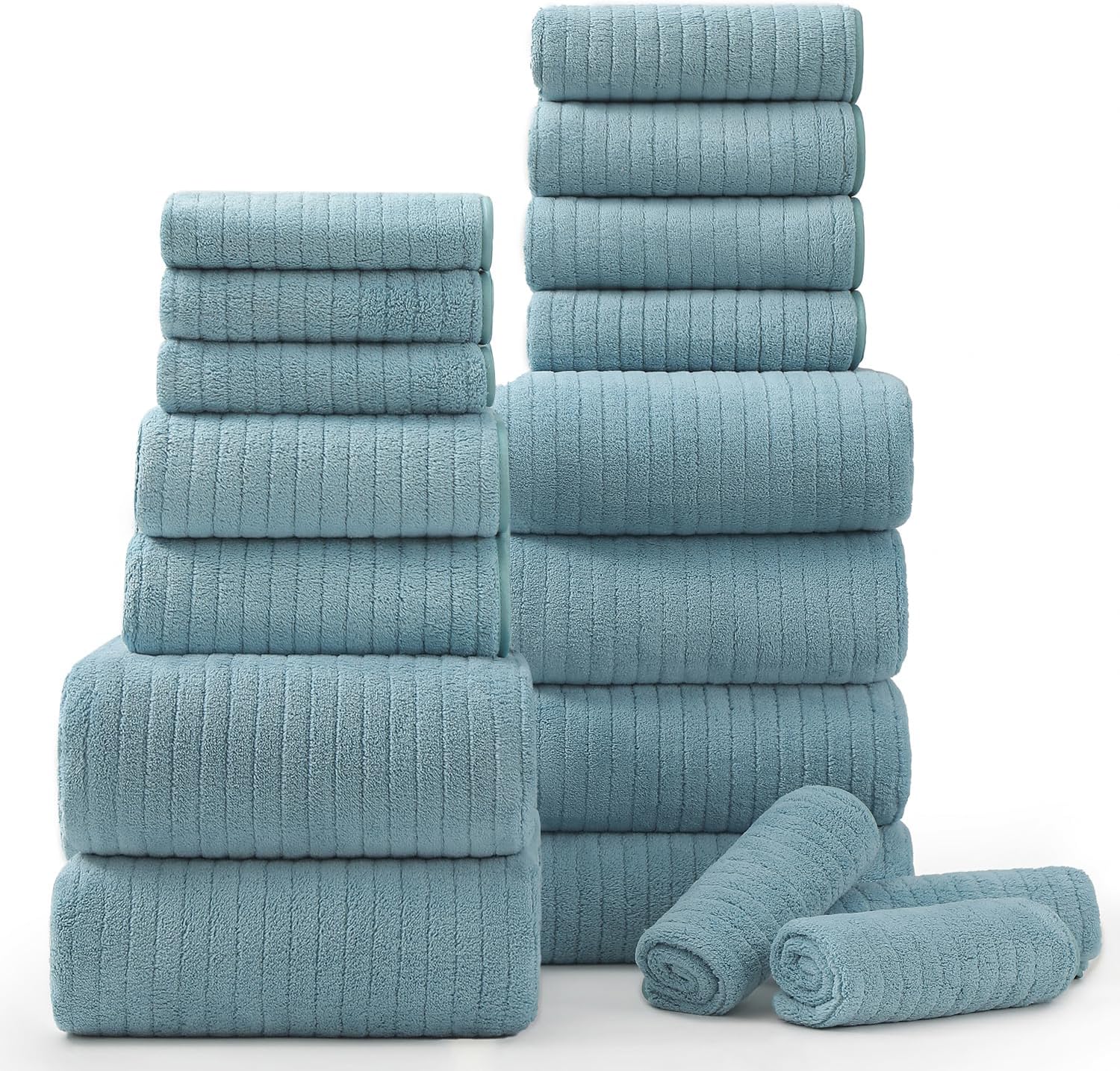 18 Piece Soft Turquoise Bath Towel Set