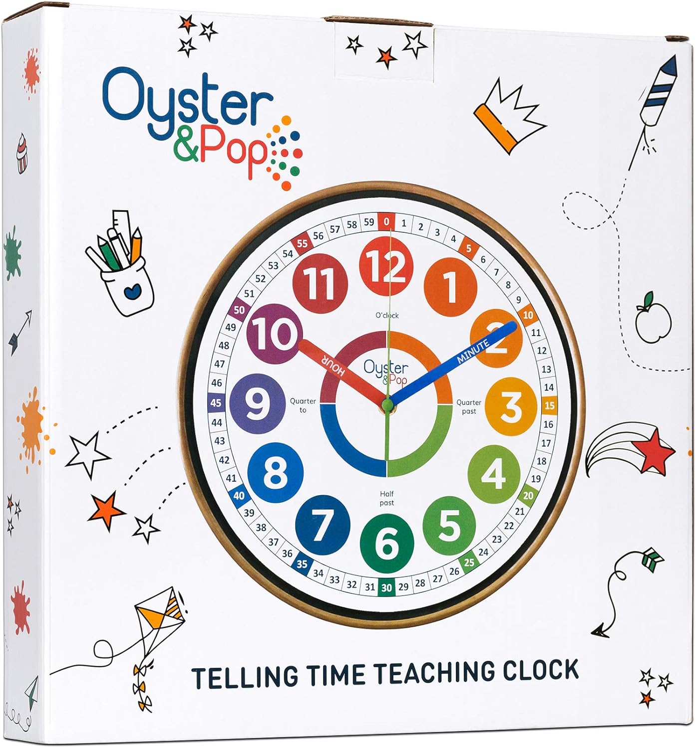 OysterPop Learning Clock for Kids - 10 Inch Silent Teaching Clock