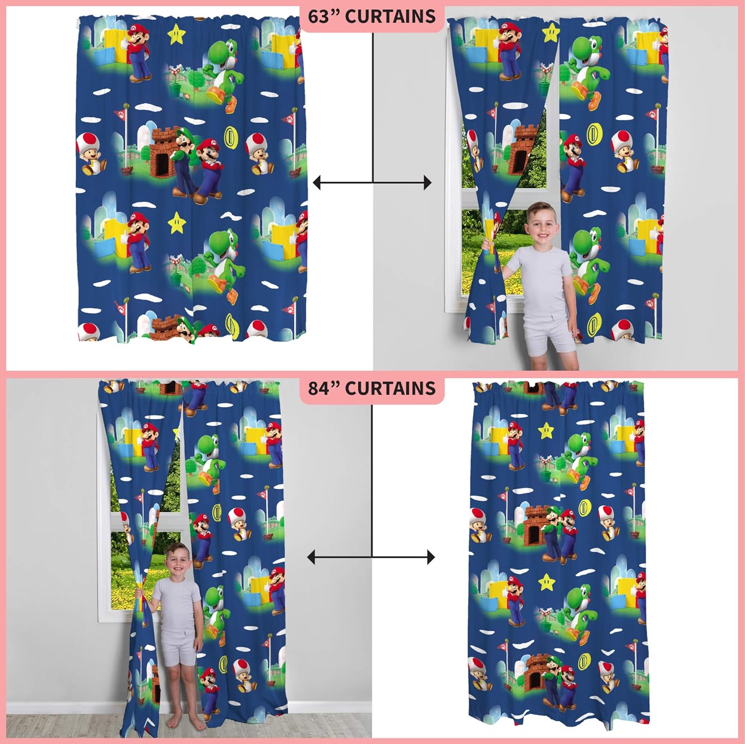 Franco Kids Window Curtains Set Super Mario 82x84