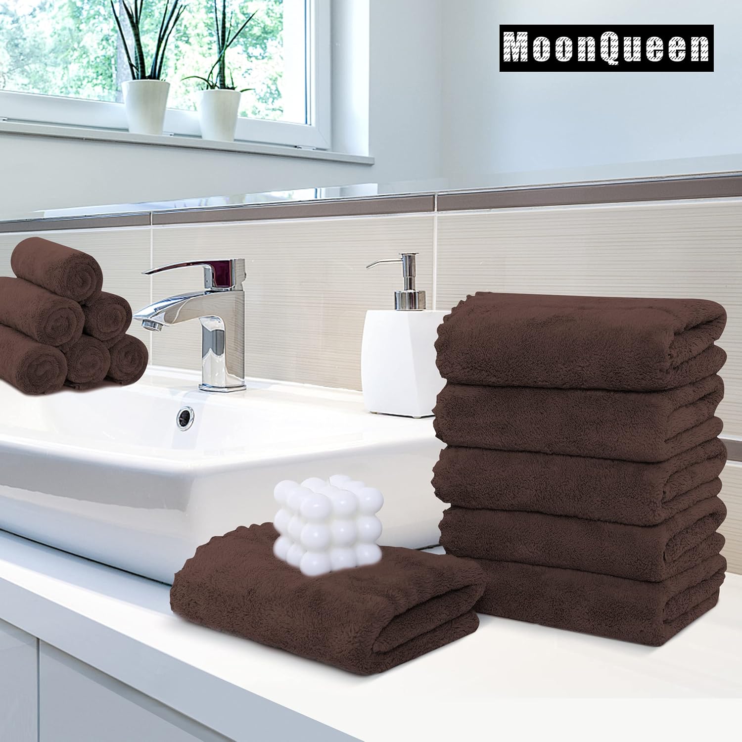 MOONQUEEN 18 Pack Premium Hand Towels - 16x28 Wood Brown
