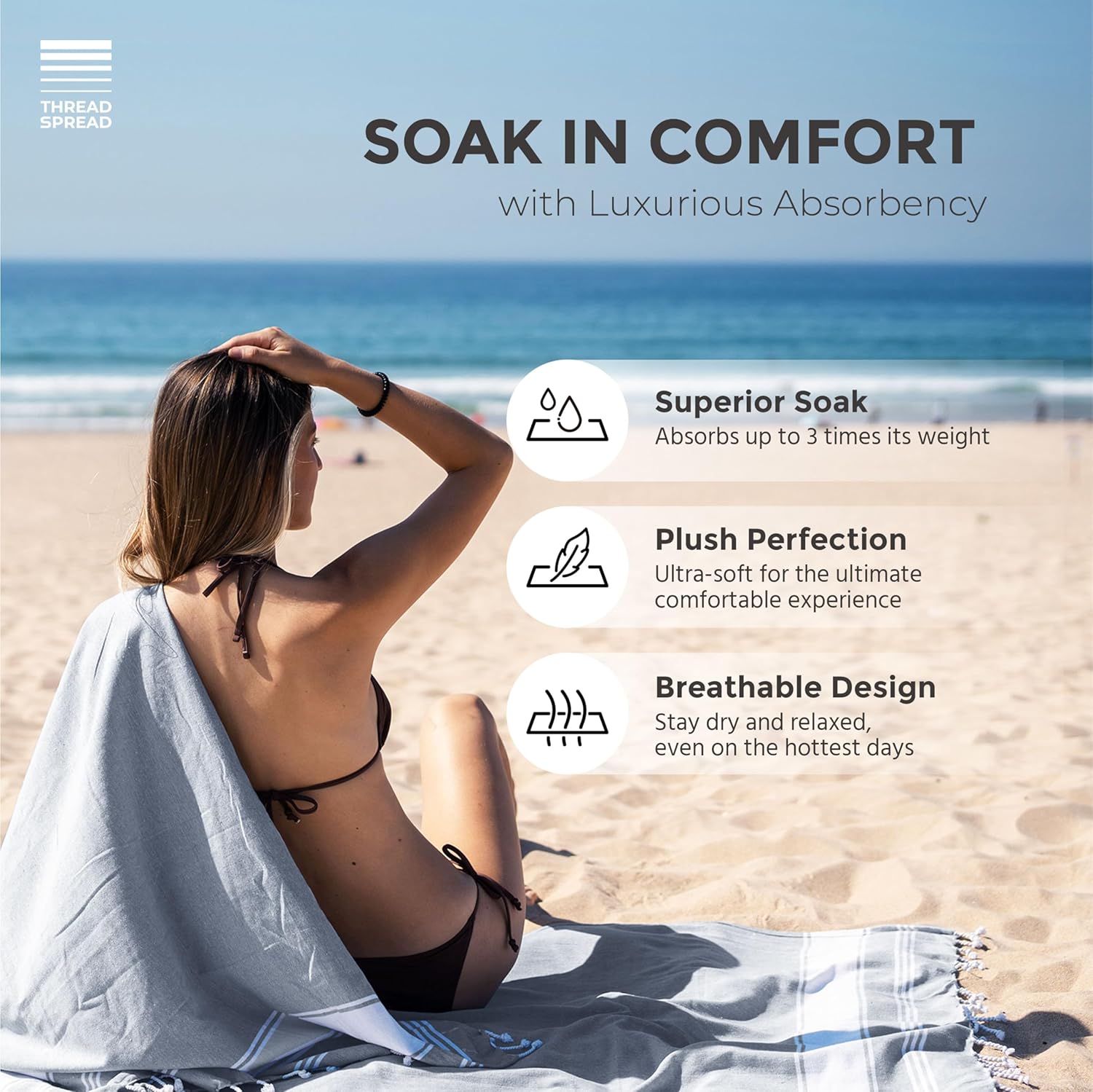 THREAD SPREAD Turkish Cotton Beach Towels 2 Pack - Grey Chambray 1