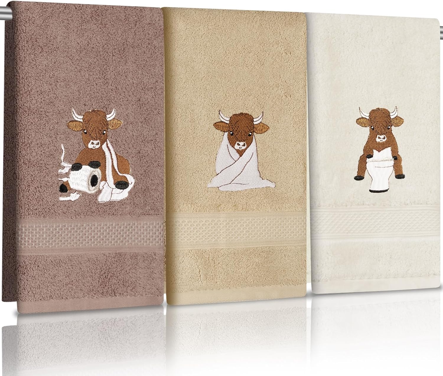 3 Pcs Highland Cow Decorative Hand Towels Set