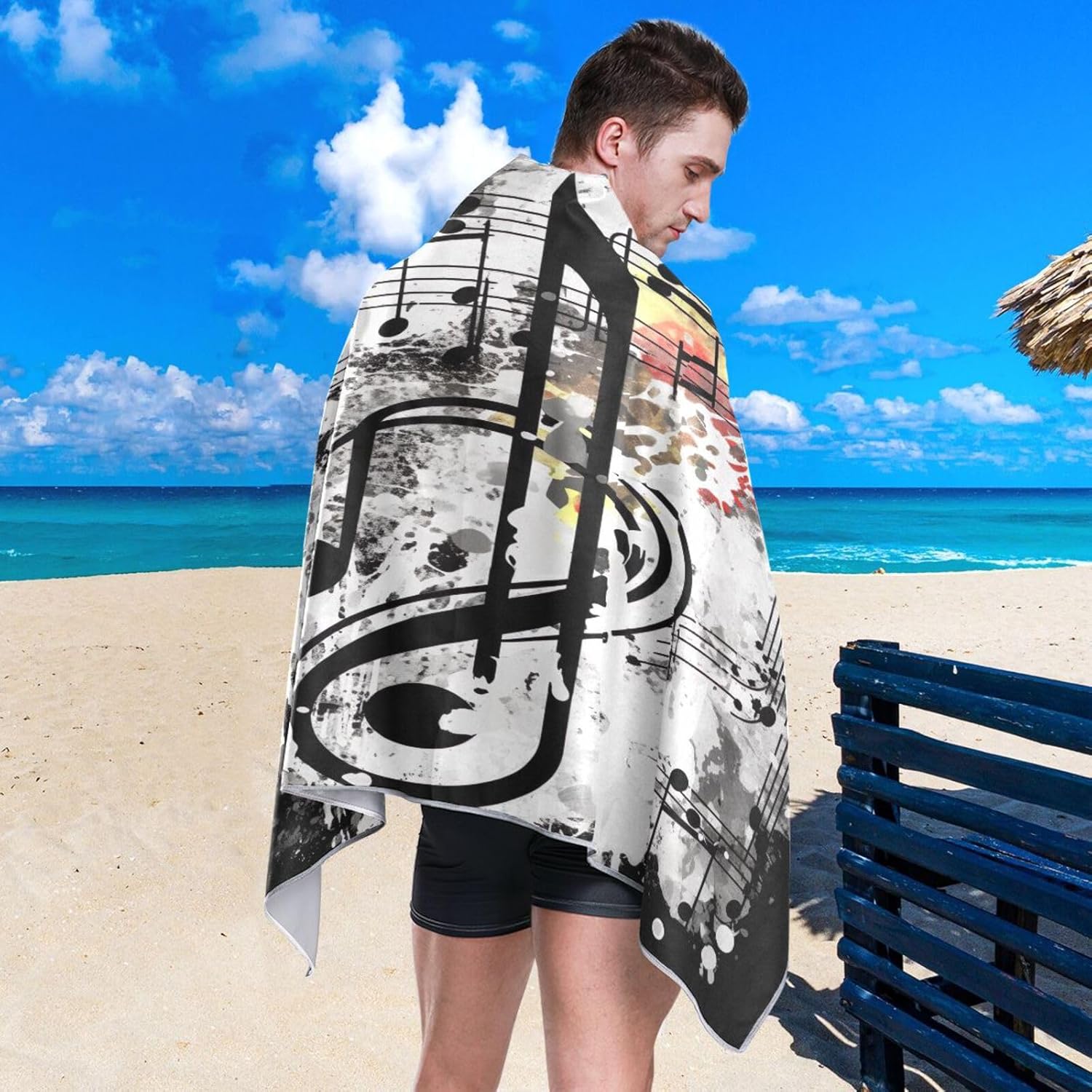 KeepReal Black Musical Note Beach Towel 31 x 71