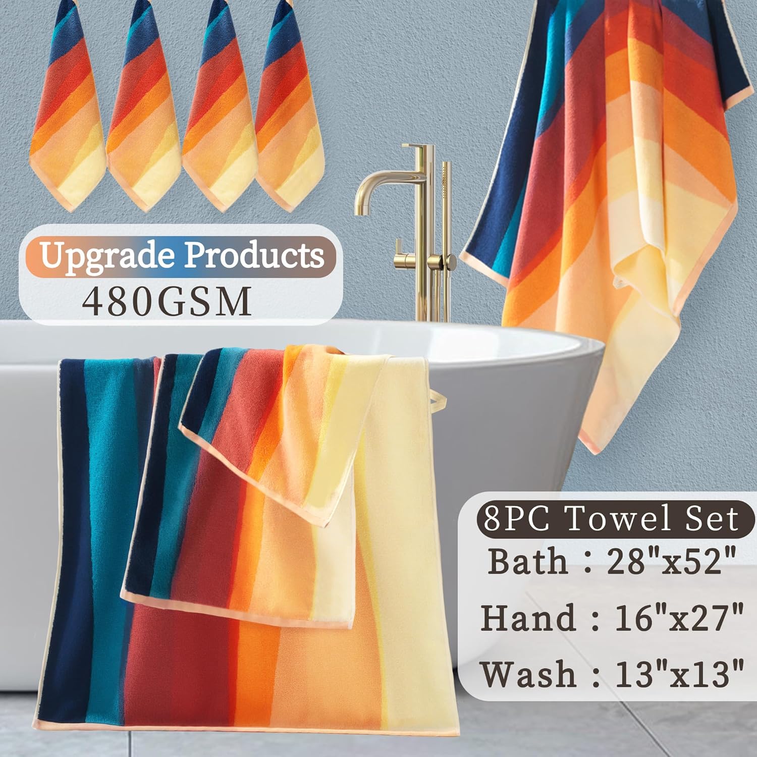 VOOVA MOVAS Patterned Towel Set Red Orange 8PCS