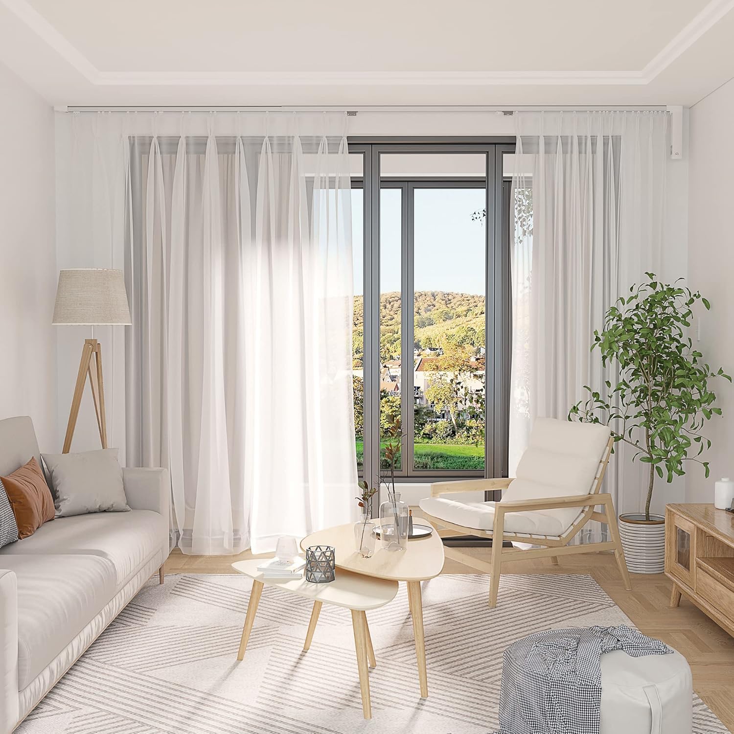 HOMCOM Smart Curtain Opener with Adjustable Track and Voice Control