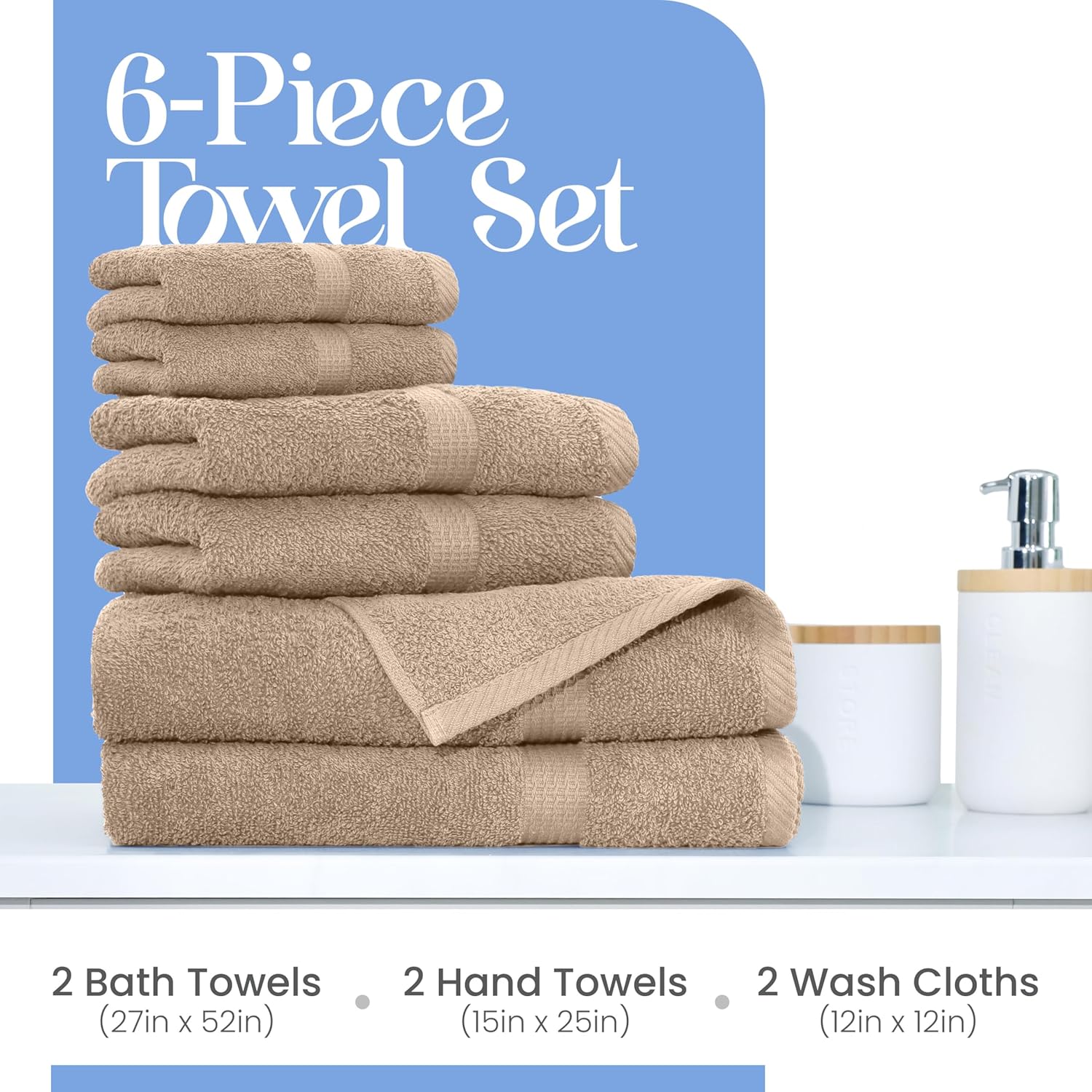 Utica 6-Piece Beige Towel Set Soft Absorbent