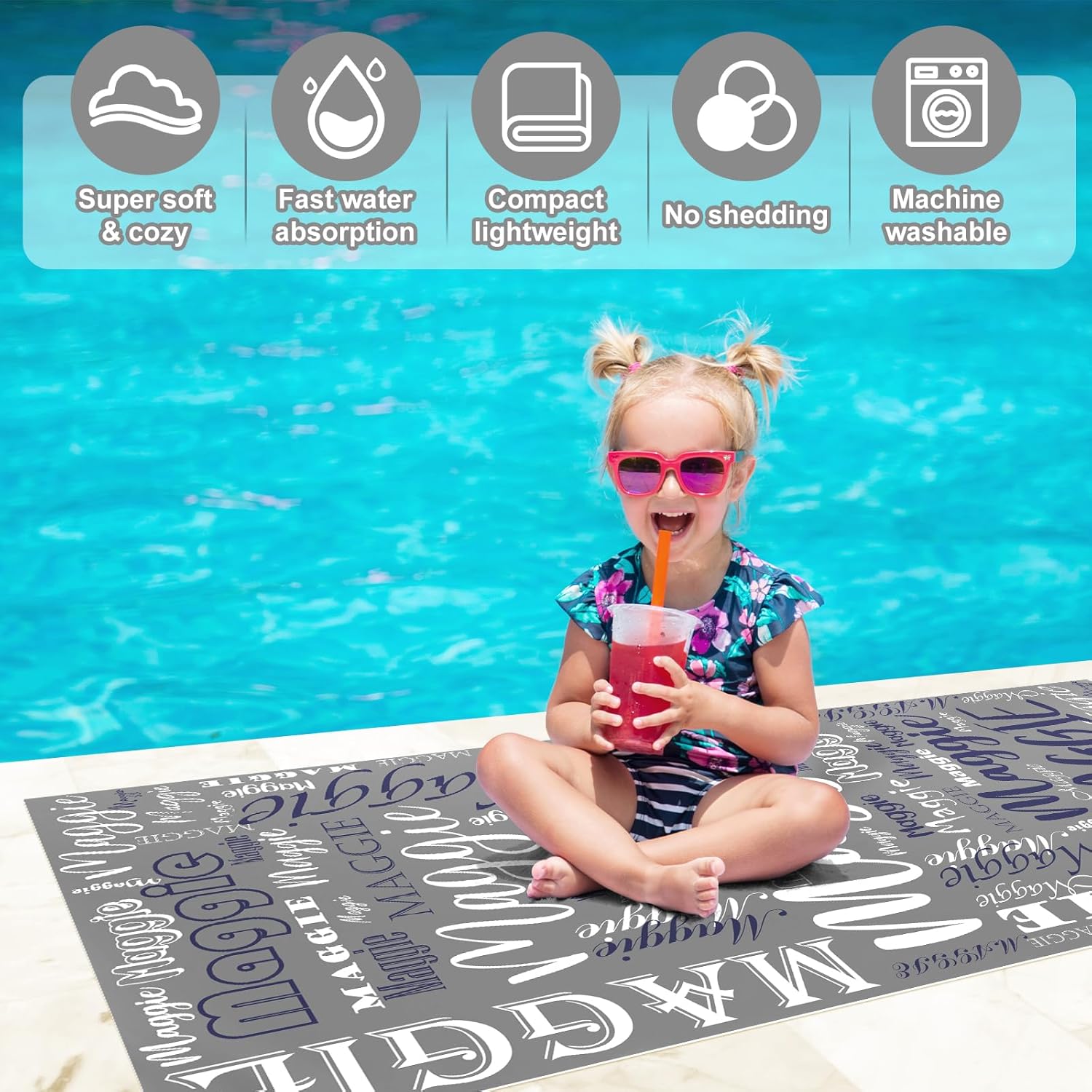Hoomall Personalized Gray Beach Towel with Name