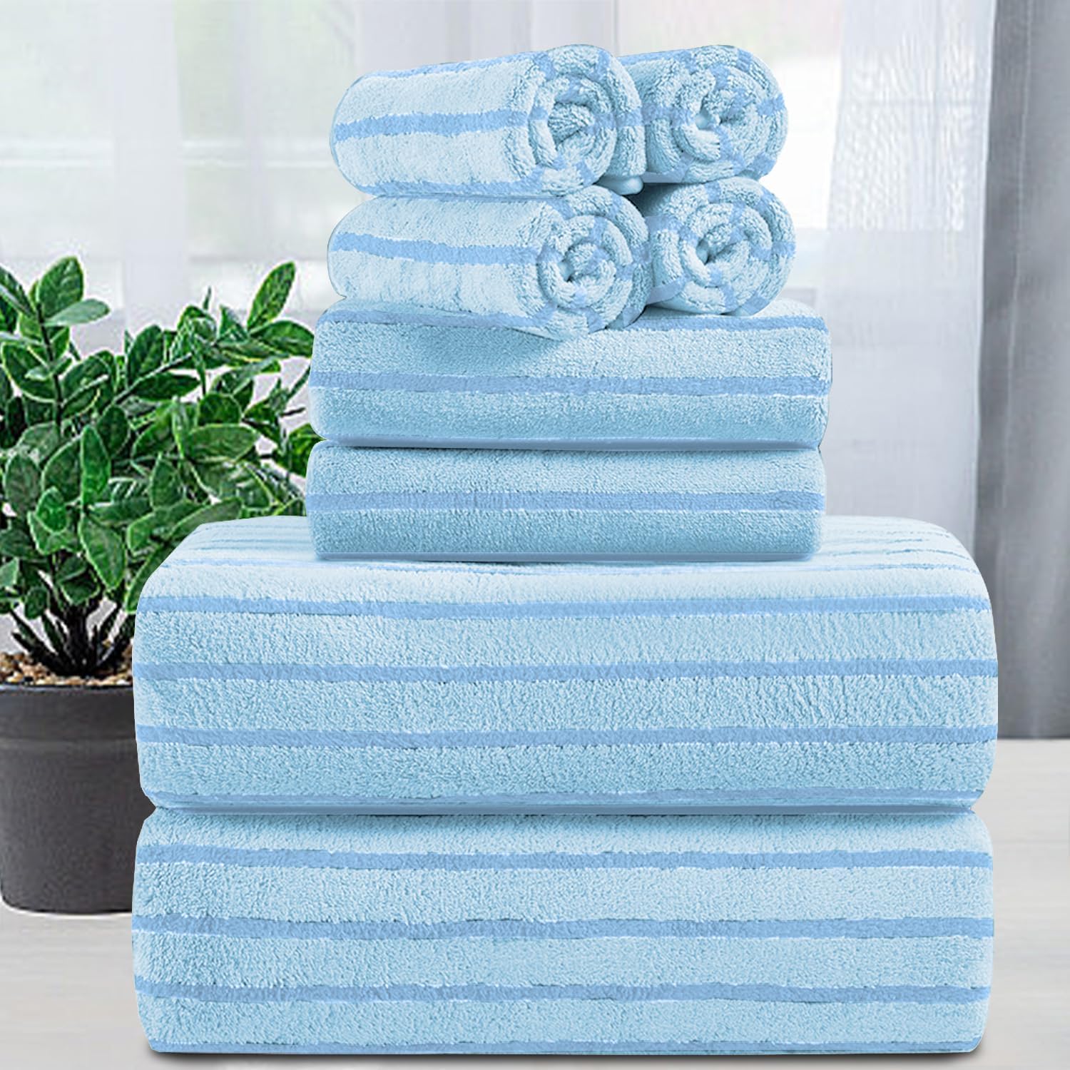 Mistyrose Blue Towel Set - 8 Pack Microfiber Bath Towels