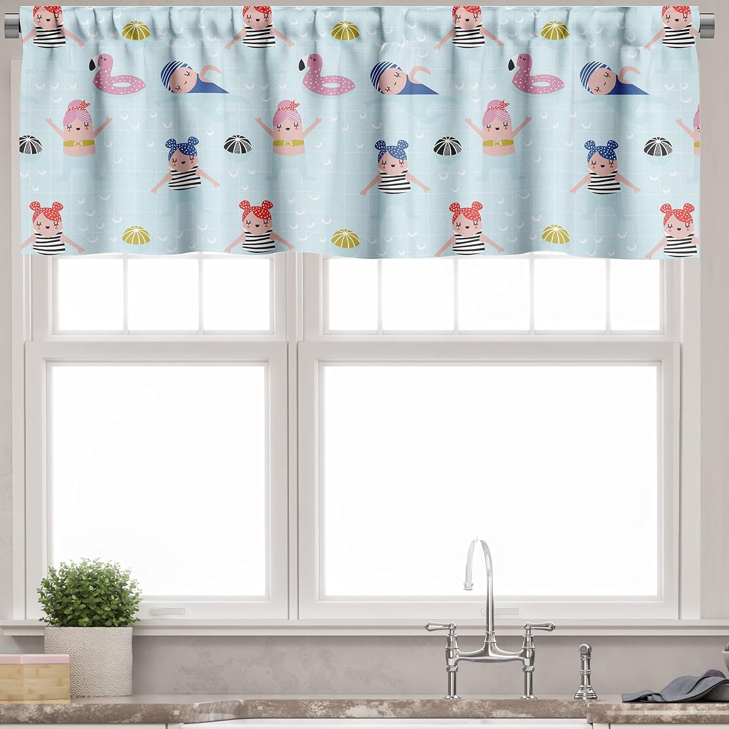 Ambesonne 3 Pcs Summer Valance Tier Curtain Set