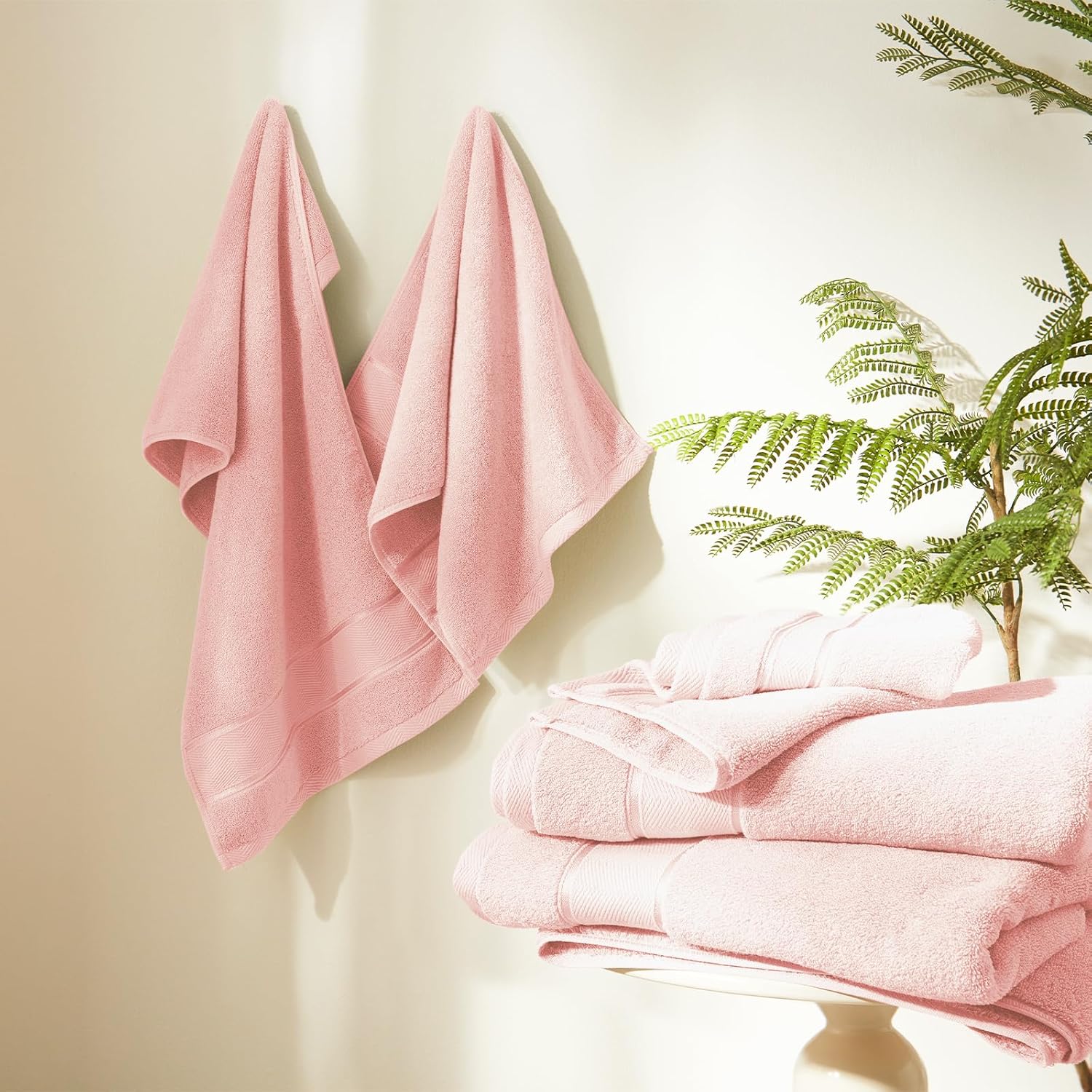 Marvione 6-Piece Bath Towel Set Pink Turkish Cotton