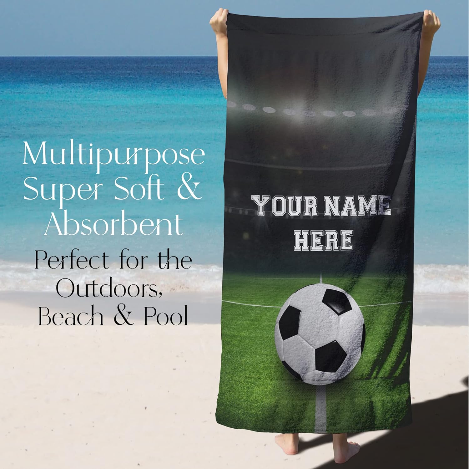 Personalized Soccer Ball Beach Towel for Kids and Adults