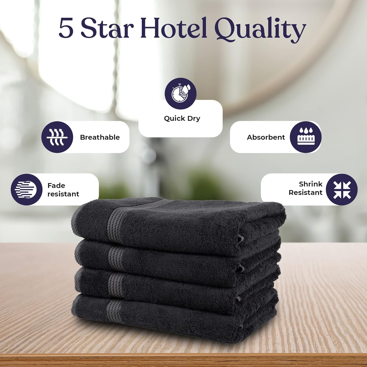 Dark Gray Towel Set of 4 - Premium Turkish Cotton Bath Towels