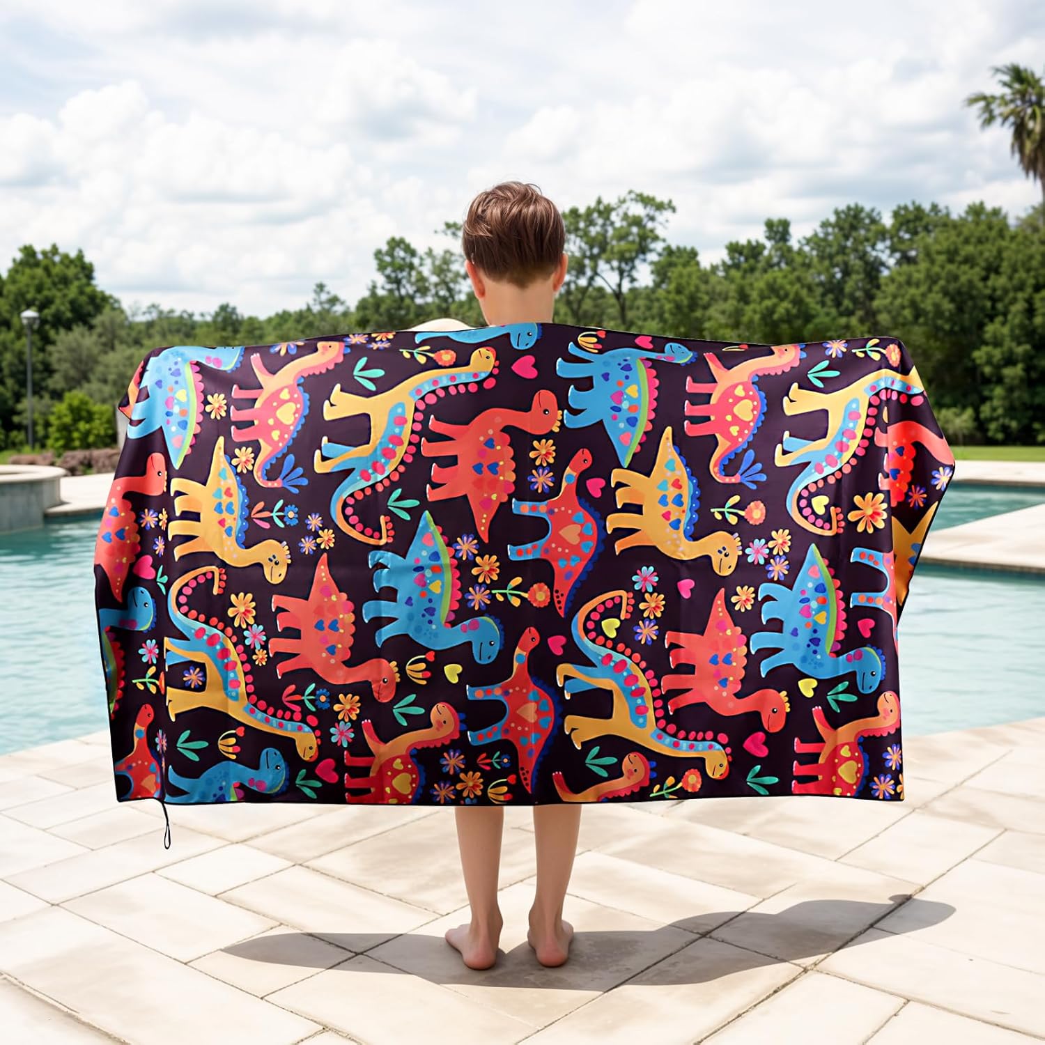 MelonBoat Large Microfiber Beach Towel with Dinosaur Design