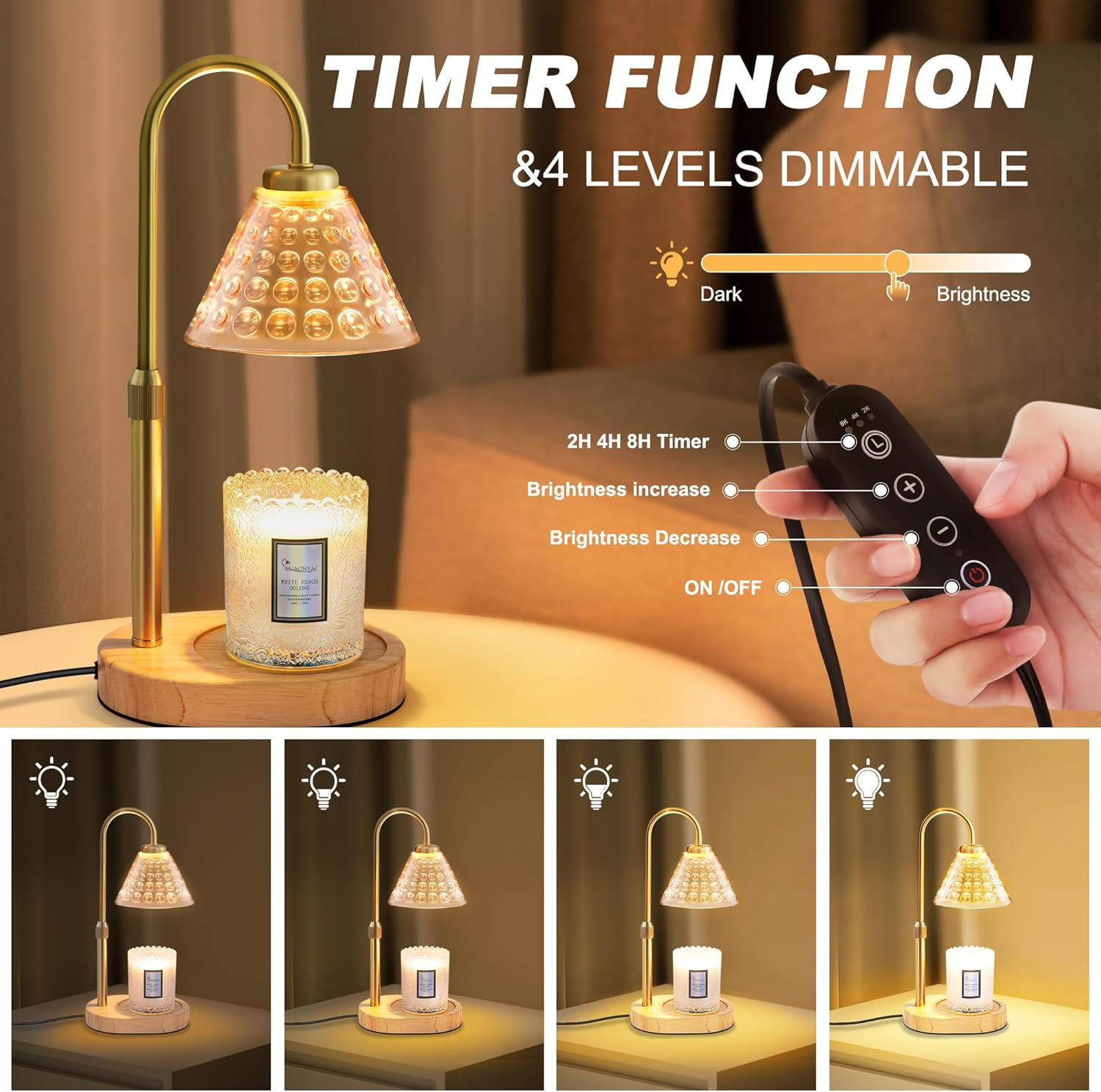EUAONYA Candle Warmer Lamp with Timer and 2 Bulbs