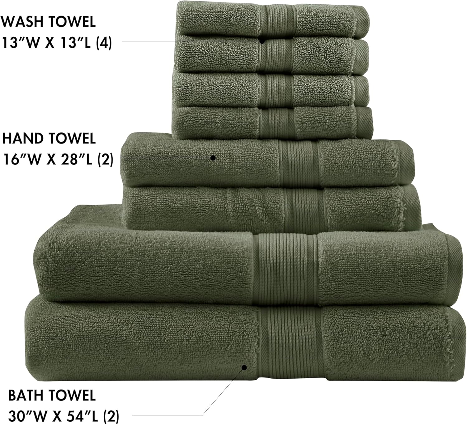 Madison Park 800 GSM Bathroom Towel Set of 8 Olive Green