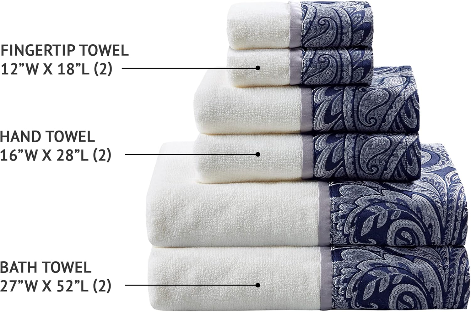 Madison Park Aubrey 6 Piece Cotton Towel Set with Paisley Design