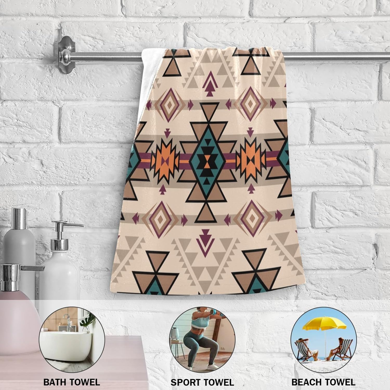 HUAZHIKOU Brown Aztec Hand Towels Set of 2