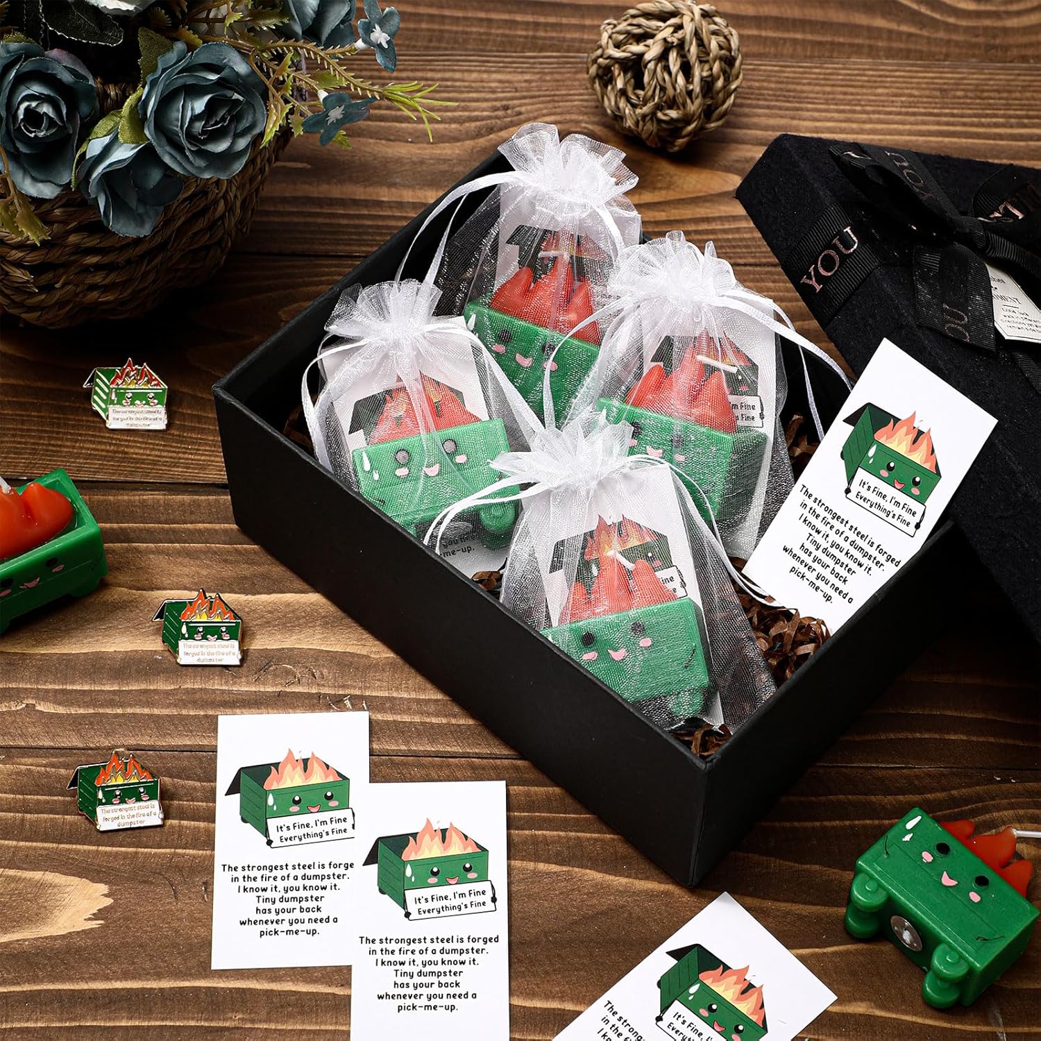 Conelist 12-Piece Dumpster Fire Candle Set with Cards and Bags