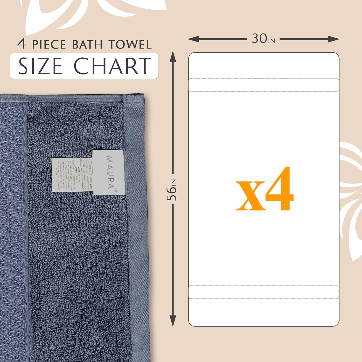 MAURA Indigo Blue Extra Large Turkish Cotton Bath Towel Set of 4