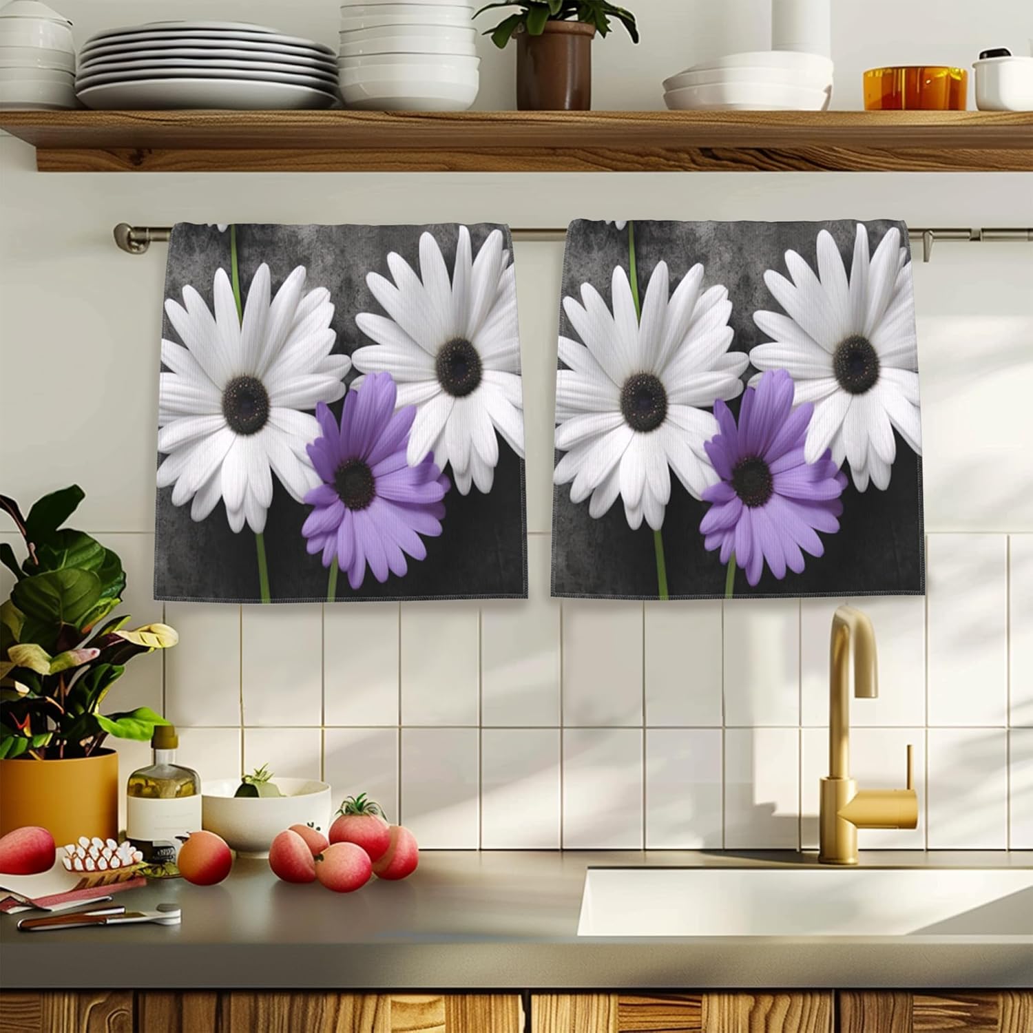 Purple Daisy Butterfly Hand Towels Set of 2 16x24 inch